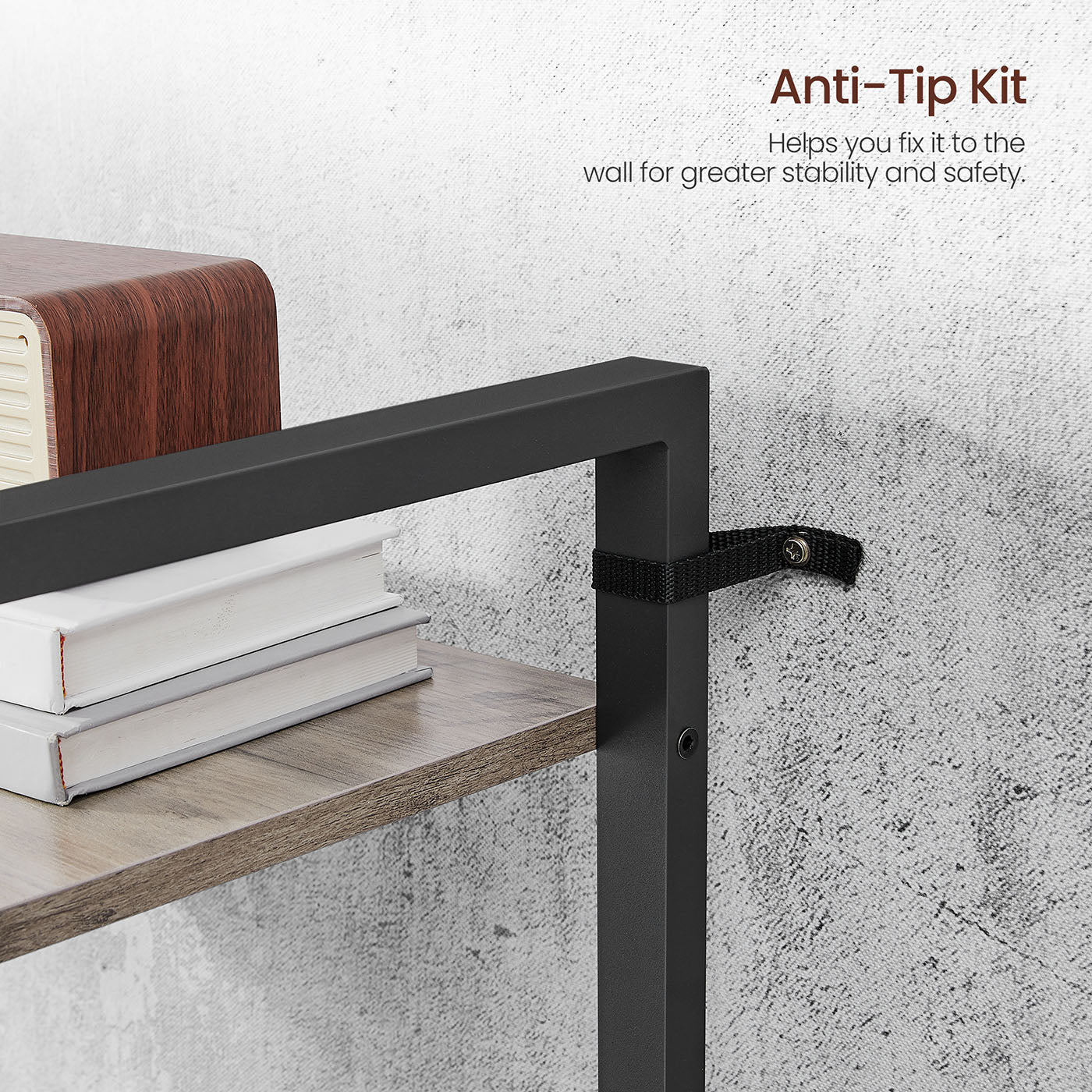 Industrial 6-Tier Bookcase - Steel - Heather Greige and Black - Adjustable Shelves