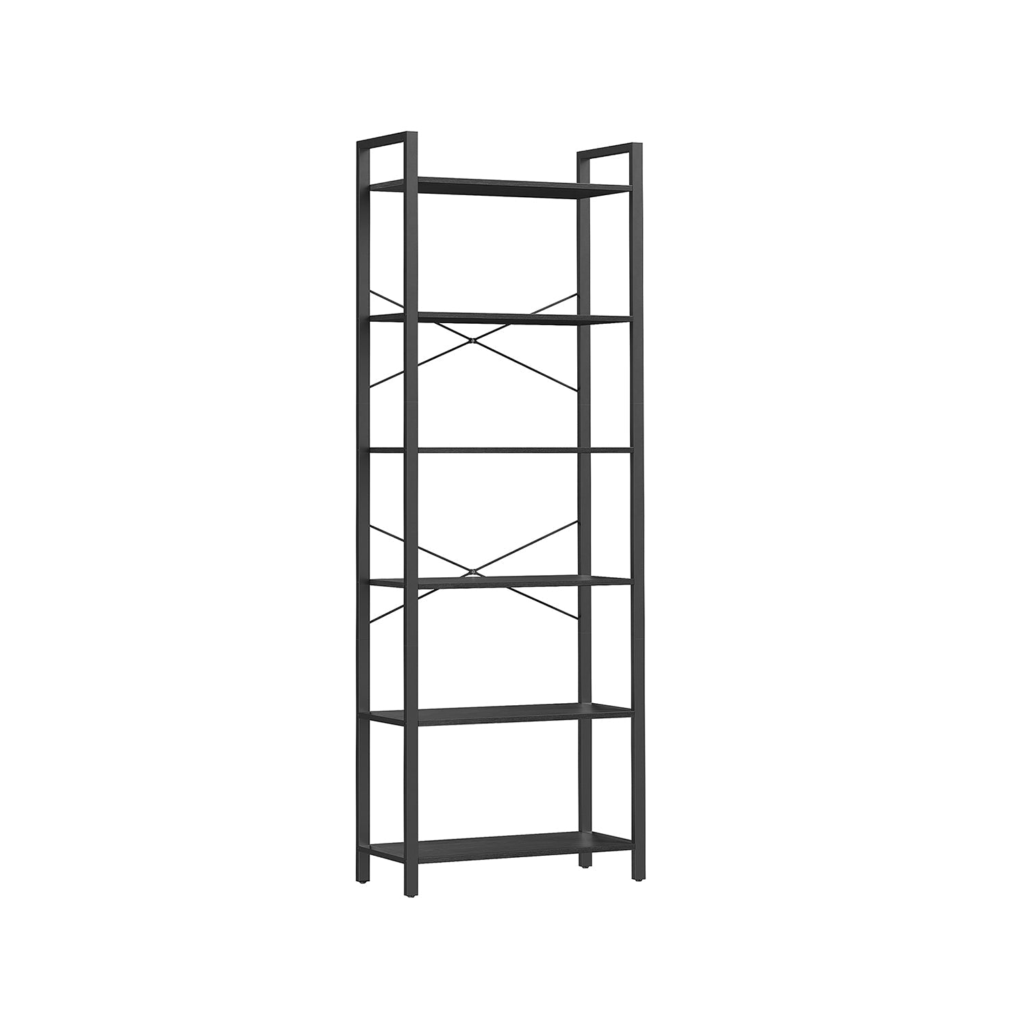 Freestanding Bookshelf - 6-Tier Industrial Design - Steel - Ebony Black