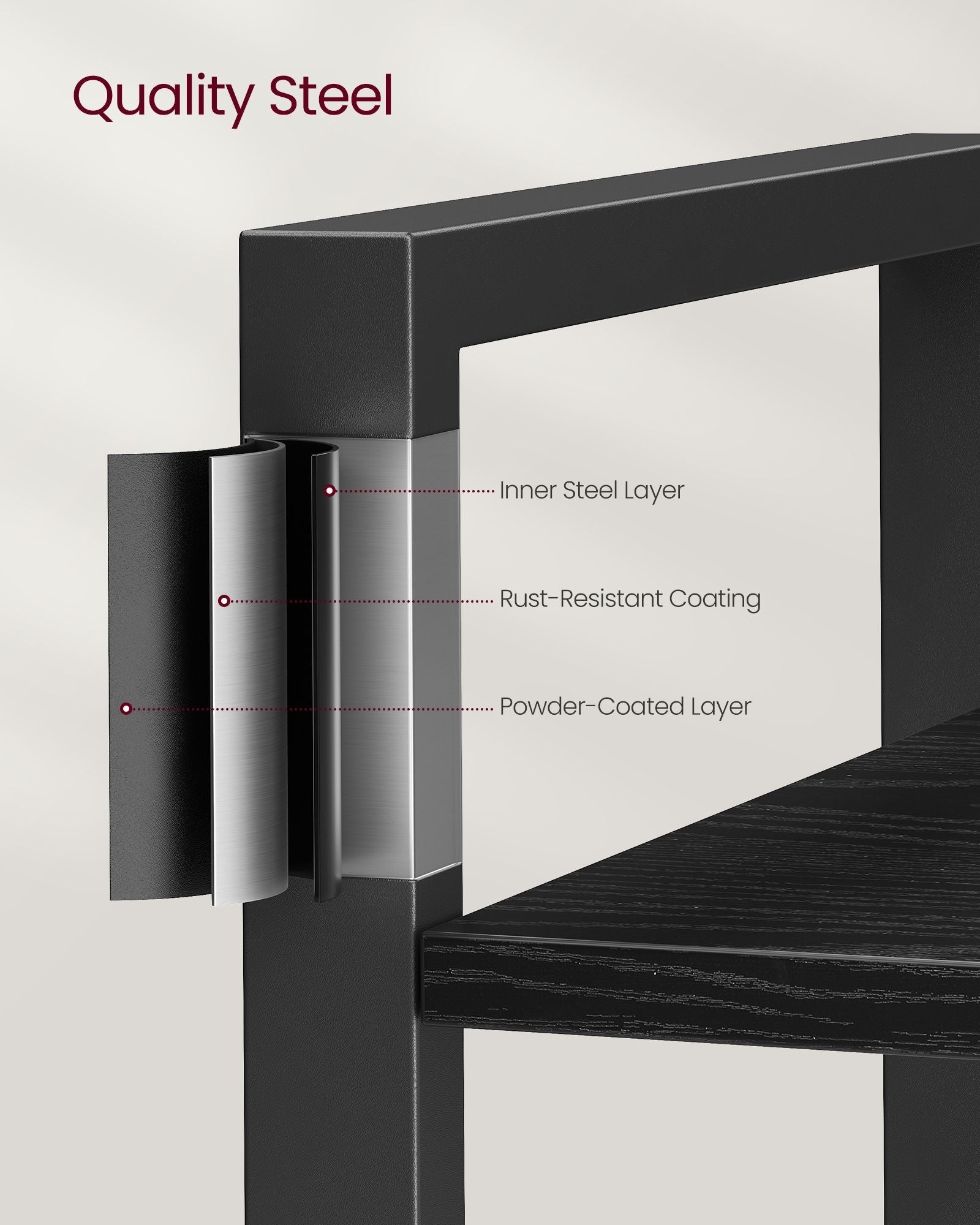 Freestanding Bookshelf - 6-Tier Industrial Design - Steel - Ebony Black