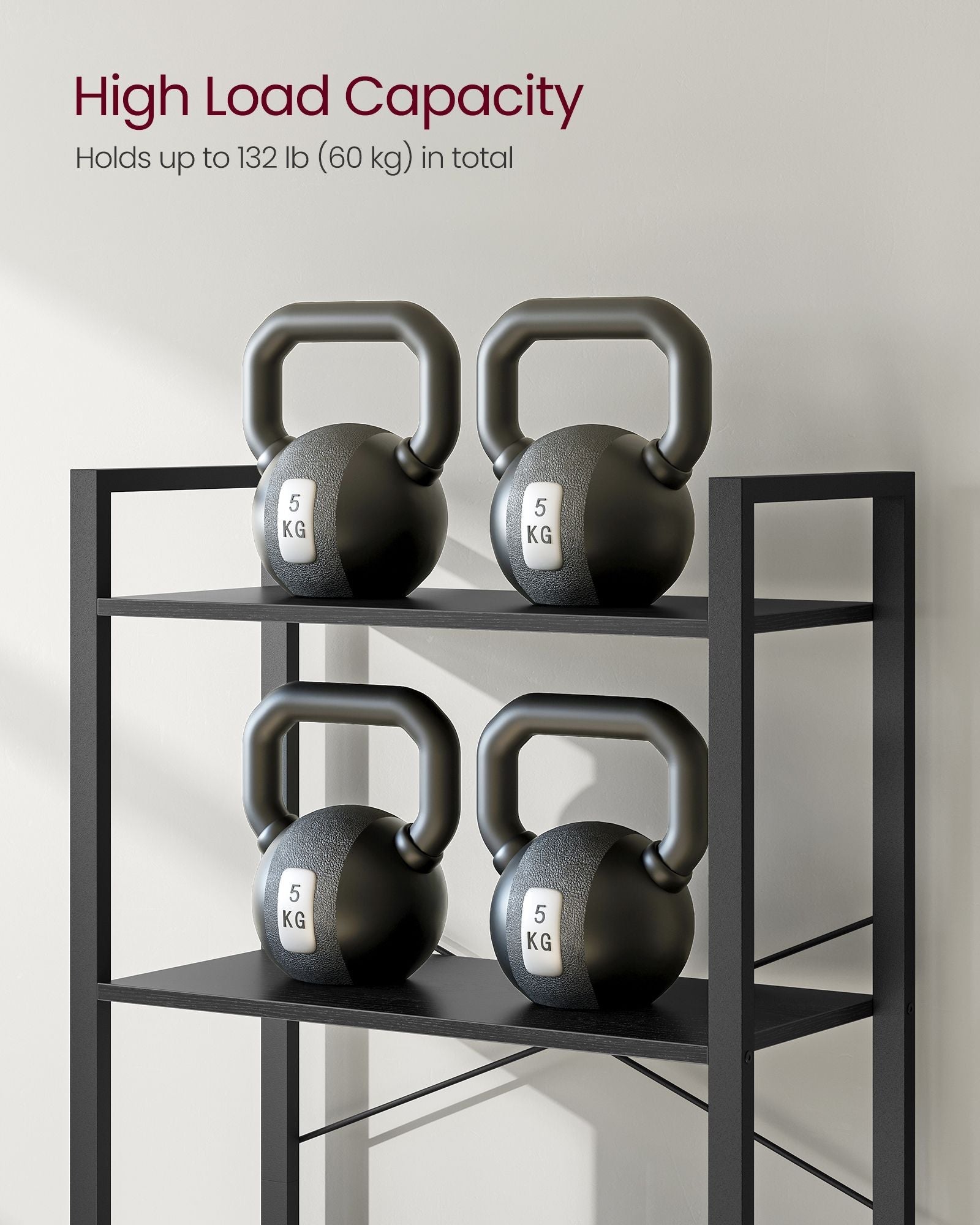 Freestanding Bookshelf - 6-Tier Industrial Design - Steel - Ebony Black