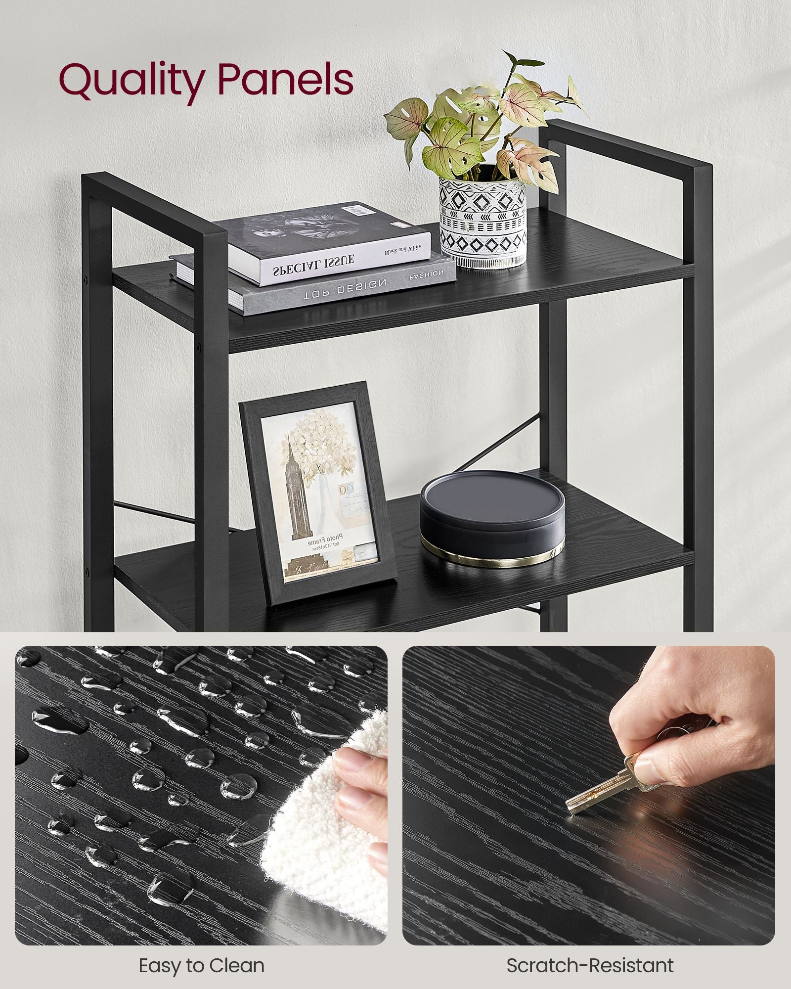Freestanding Bookshelf - 6-Tier Industrial Design - Steel - Ebony Black