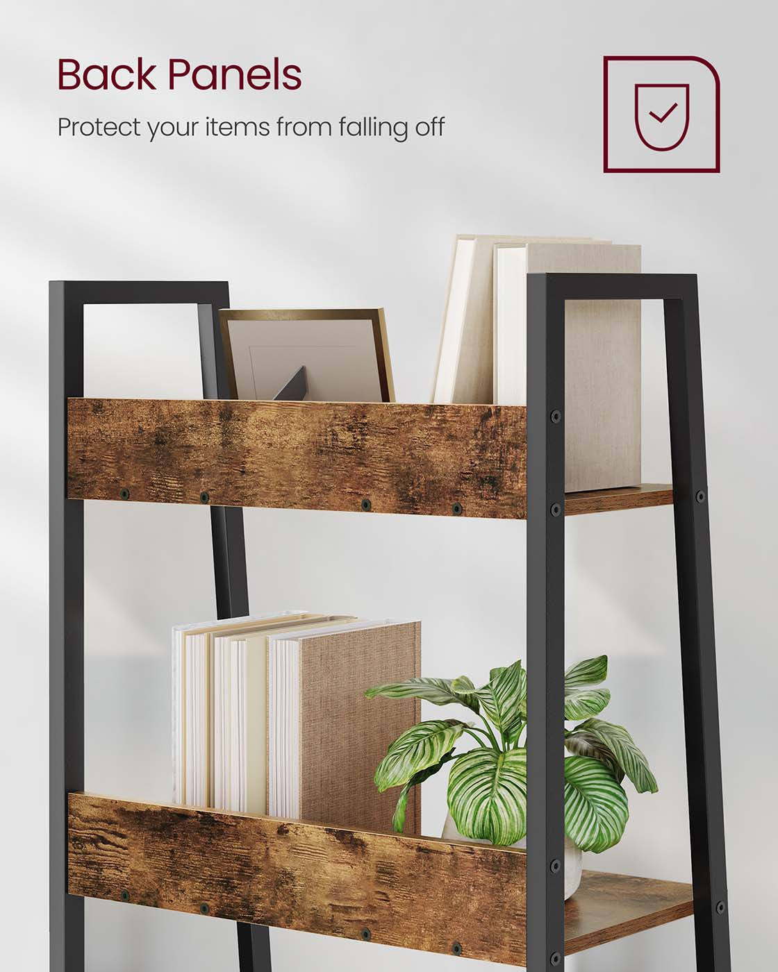 5 Tier Bookcase - Metal - Rustic Brown and Black - Freestanding Storage Shelf