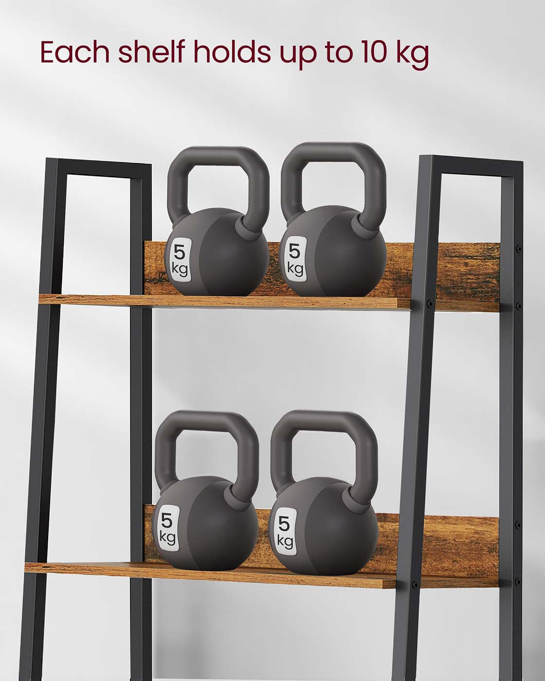 5 Tier Bookcase - Metal - Rustic Brown and Black - Freestanding Storage Shelf