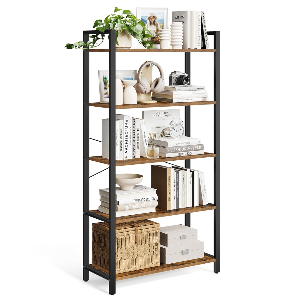 Storage Shelving Unit - Open with Multiple Tiers - Rustic Brown, Matte Black - 78 x 30 x 152.5 cm