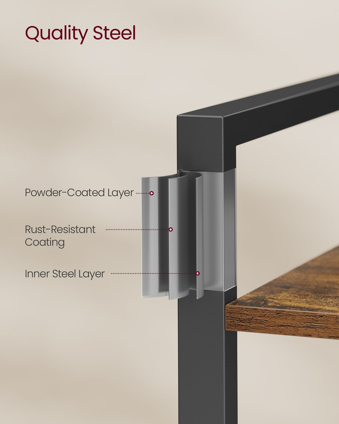 Storage Shelving Unit - Open with Multiple Tiers - Rustic Brown, Matte Black - 78 x 30 x 152.5 cm