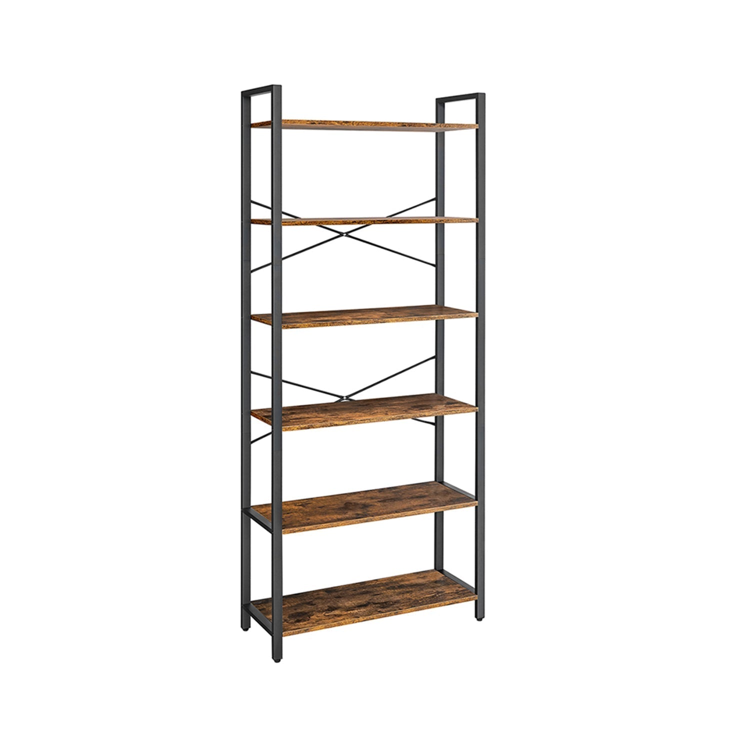 Tall Bookshelf - Steel Frame - Rustic Brown - 6-Tier Freestanding Shelf Unit