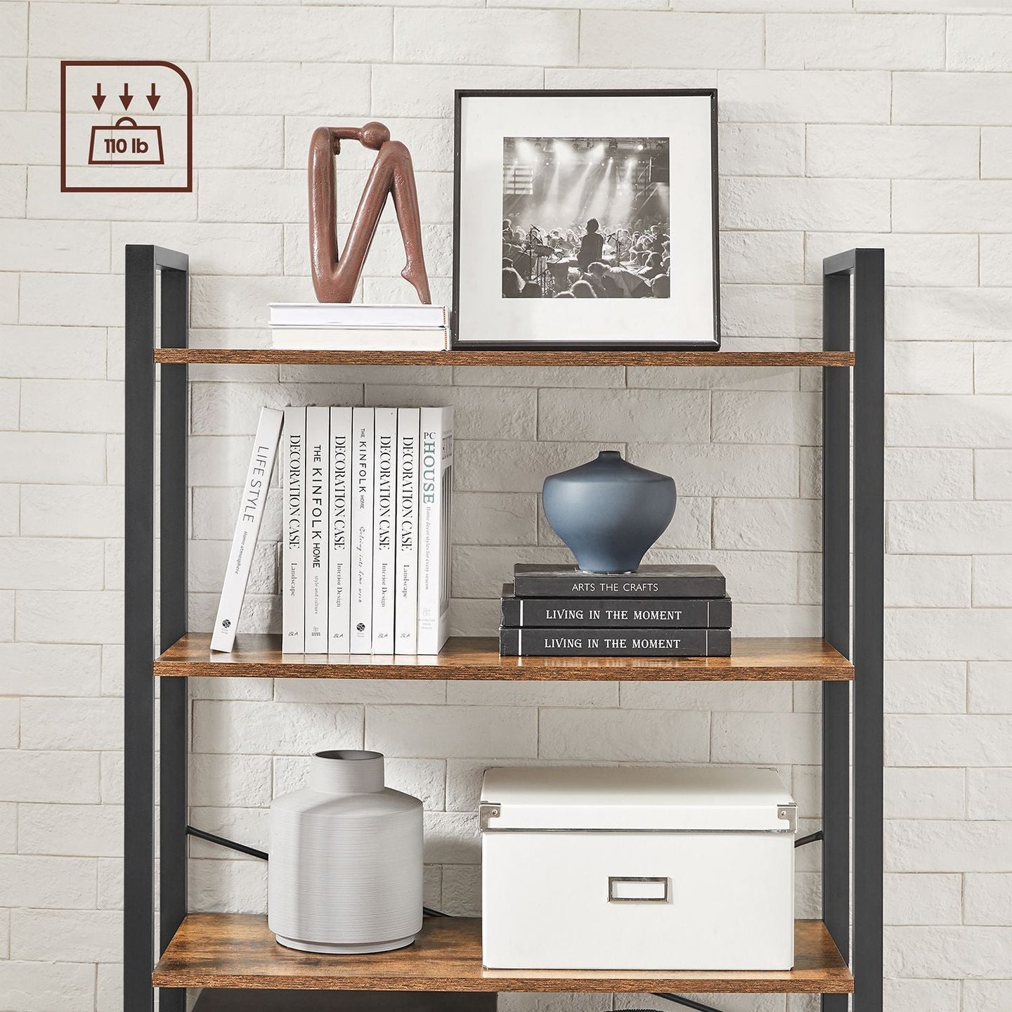 Tall Bookshelf - Steel Frame - Rustic Brown - 6-Tier Freestanding Shelf Unit
