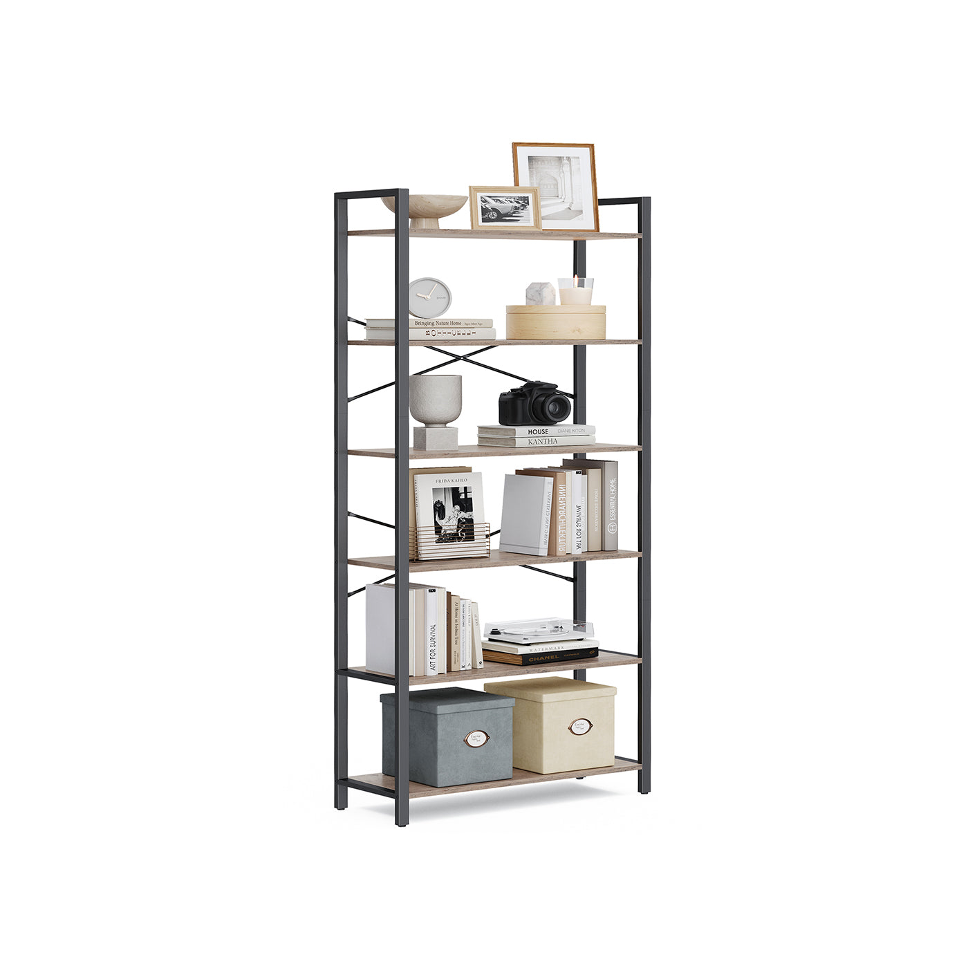 6-Tier Bookshelf - Steel Frame - Special Walnut and Black - Freestanding Design for Living Room