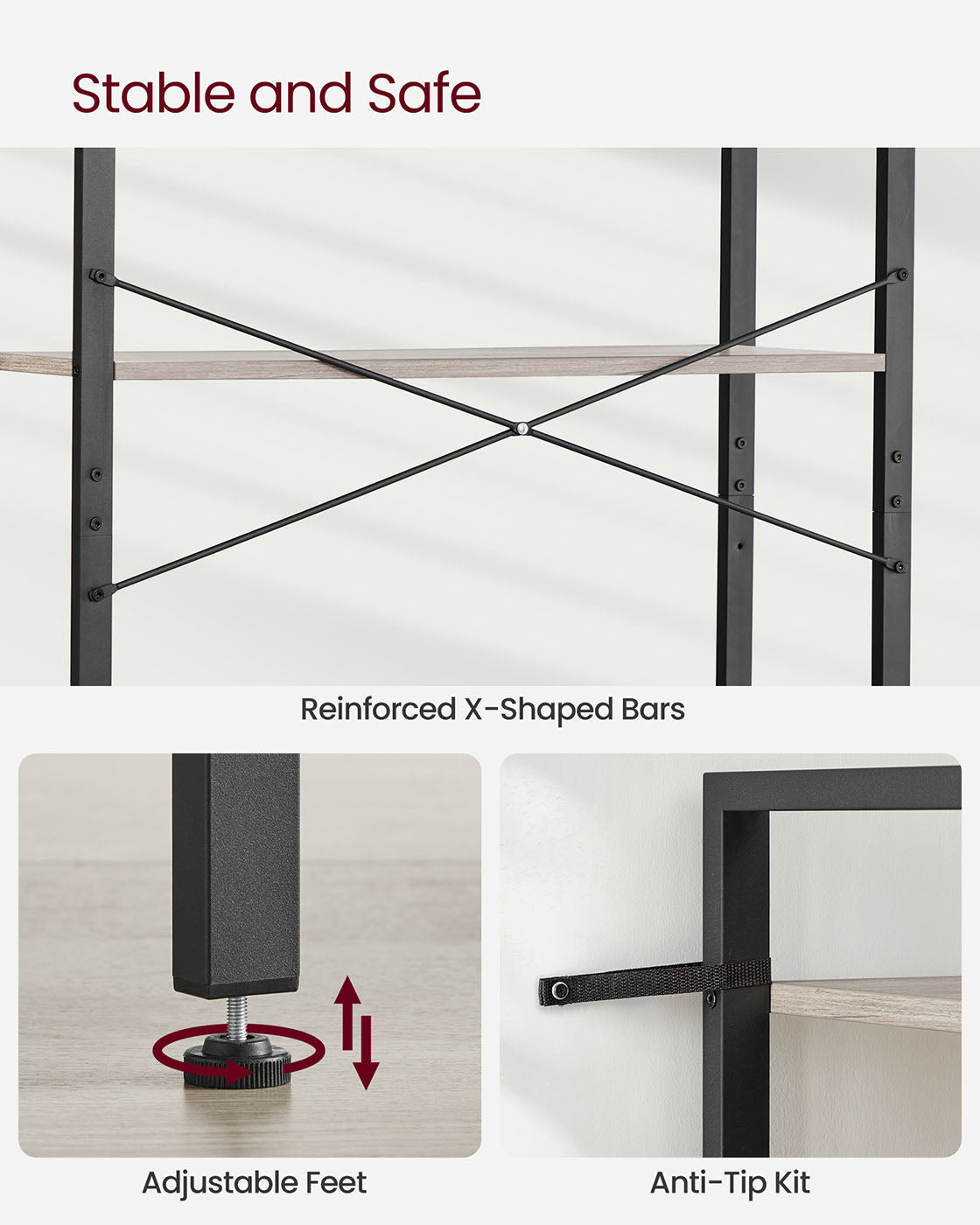 6-Tier Bookshelf - Steel Frame - Special Walnut and Black - Freestanding Design for Living Room