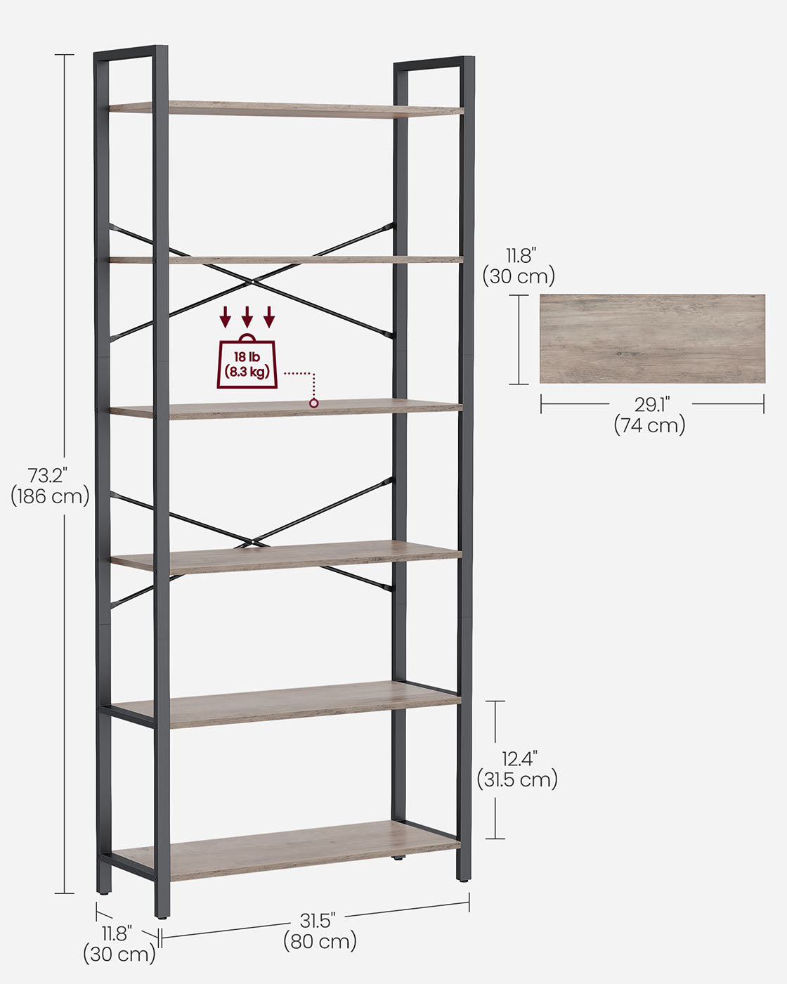 6-Tier Bookshelf - Steel Frame - Special Walnut and Black - Freestanding Design for Living Room