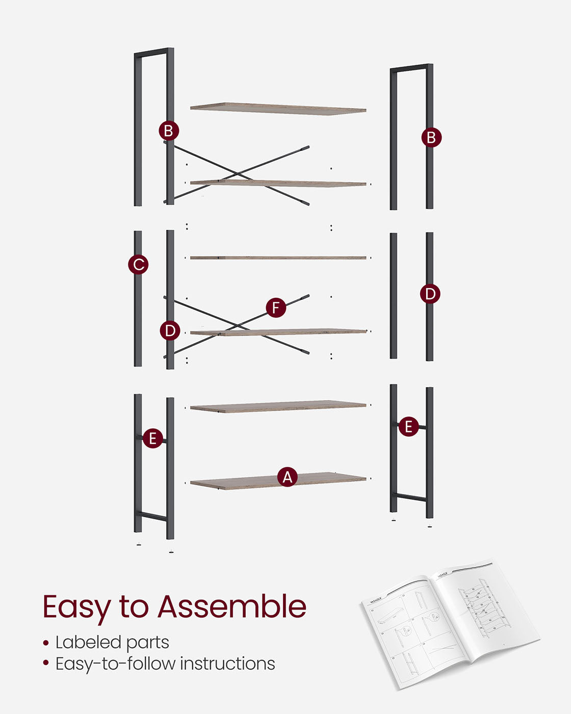 6-Tier Bookshelf - Steel Frame - Special Walnut and Black - Freestanding Design for Living Room
