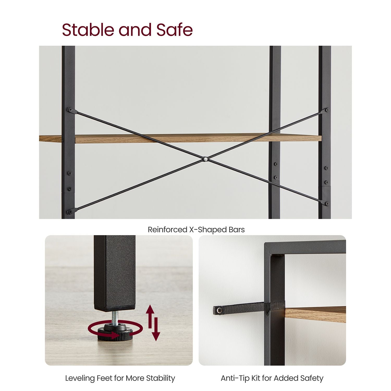 6-Tier Tall Bookshelf - Steel Frame - Special Walnut and Black - Freestanding Unit for Living Room