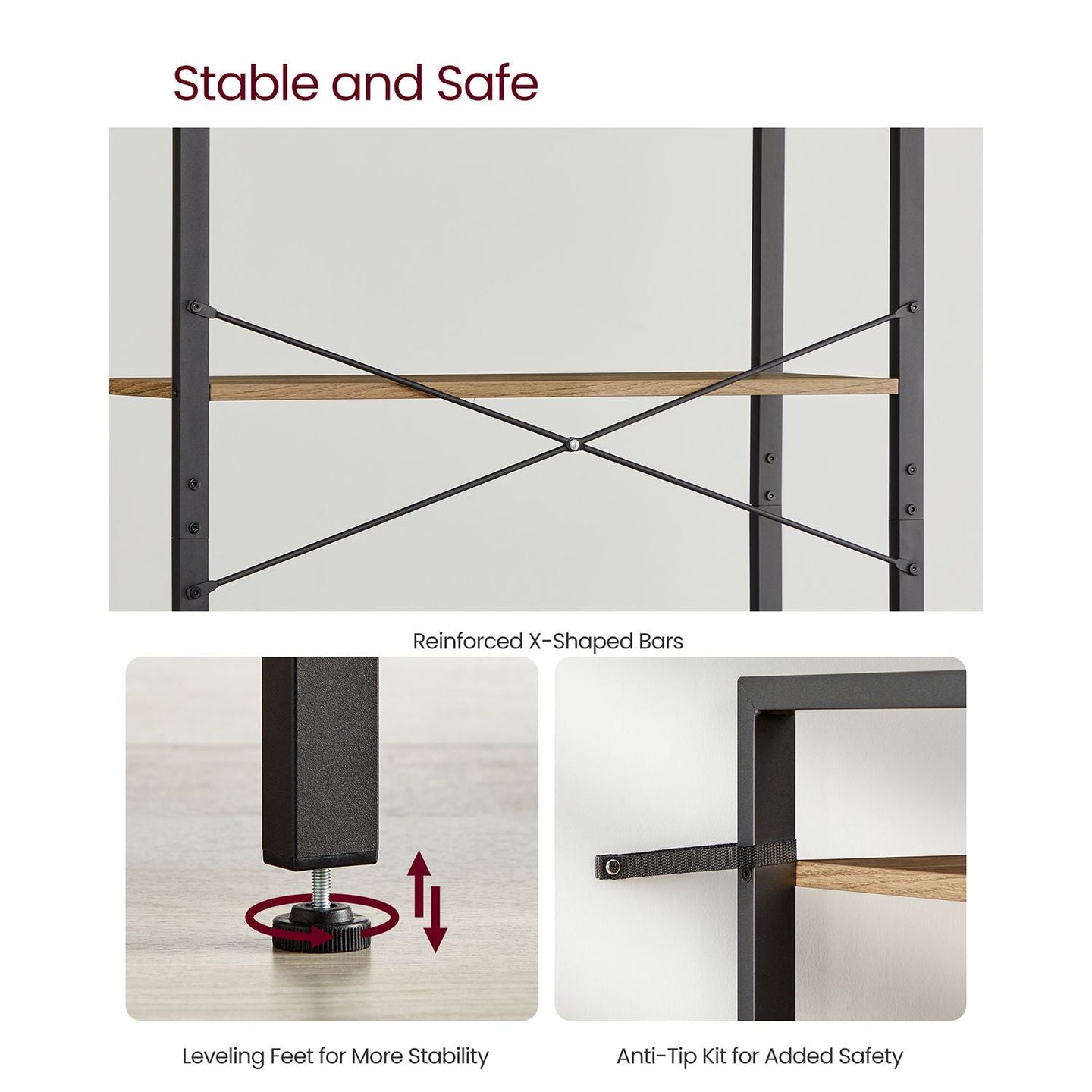 6-Tier Tall Bookshelf - Steel Frame - Special Walnut and Black - Freestanding Unit for Living Room