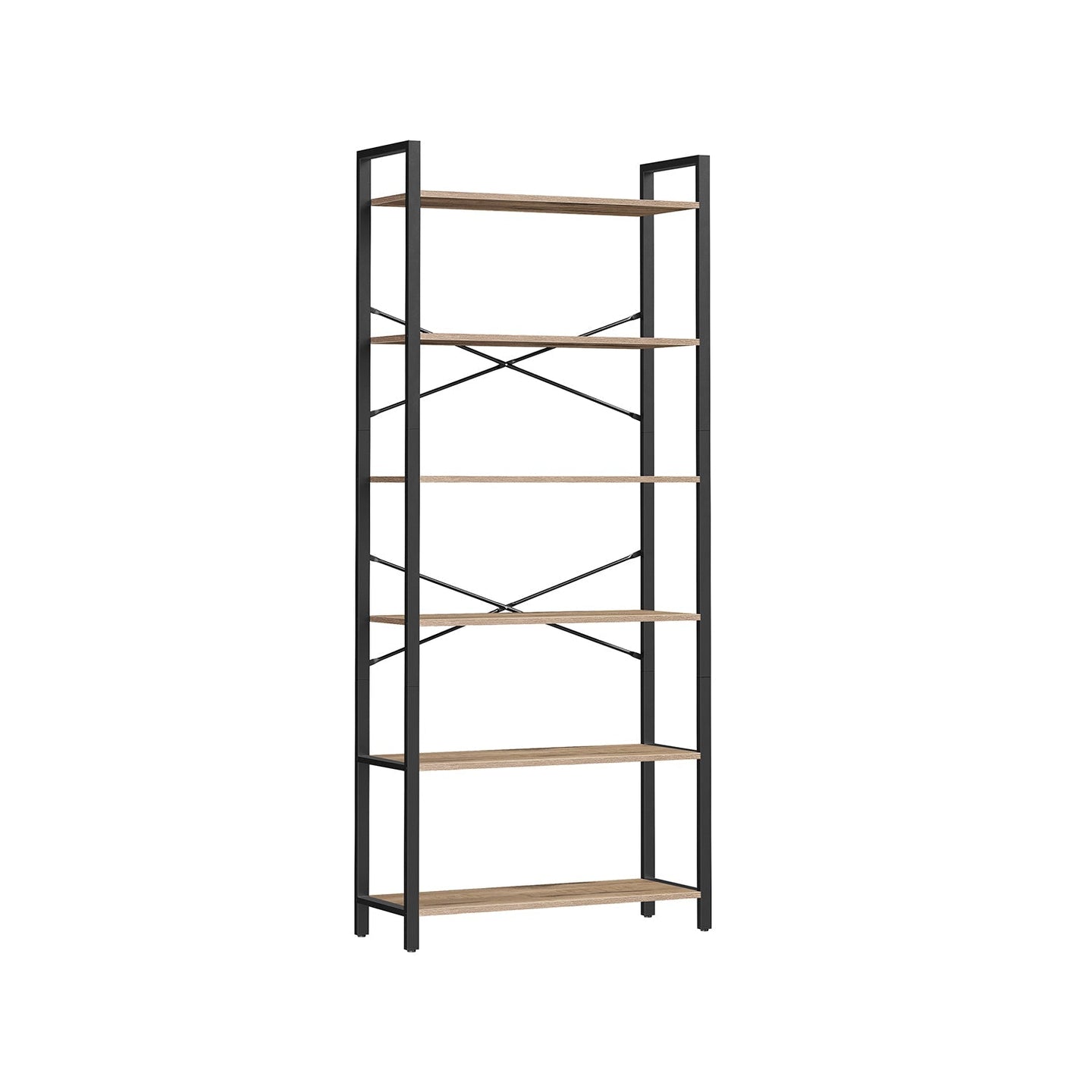 Tall Bookshelf - Steel Frame - Rustic Brown - 6-Tier Freestanding Shelf Unit