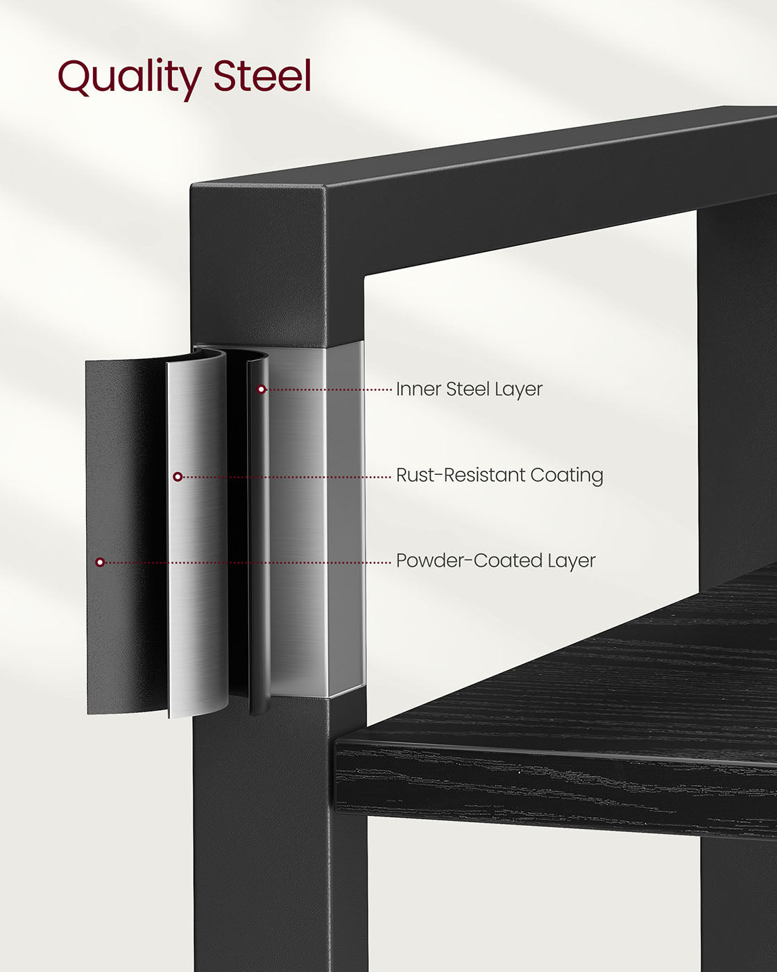 Freestanding Bookshelf - 6-Tier Industrial Design - Steel - Ebony Black