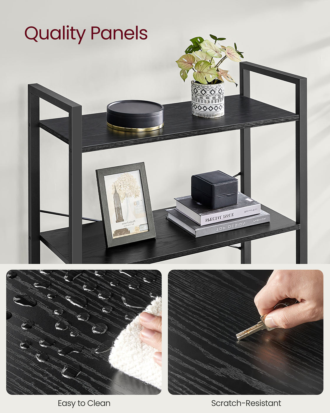 Freestanding Bookshelf - 6-Tier Industrial Design - Steel - Ebony Black