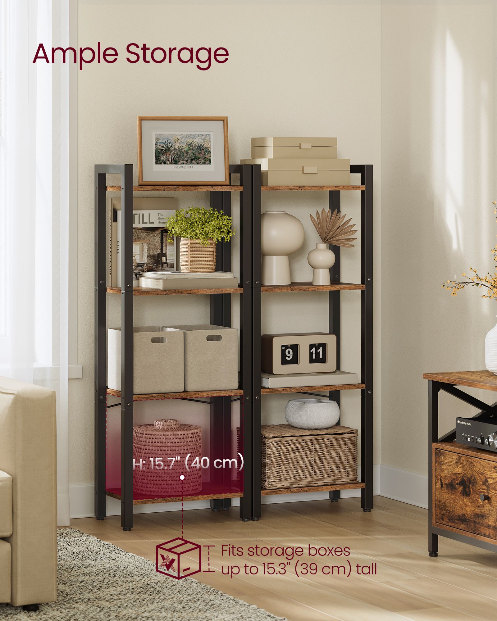 4-Tier Bookshelf - Wood - Rustic Brown