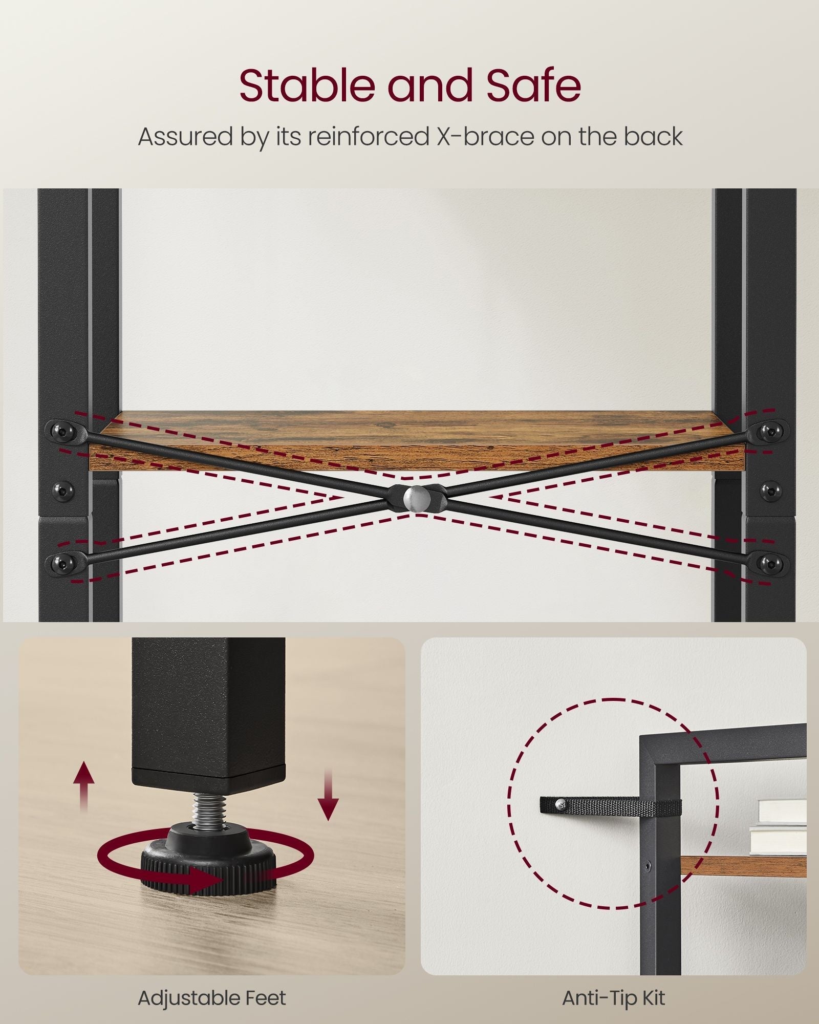 4-Tier Bookshelf - Wood - Rustic Brown