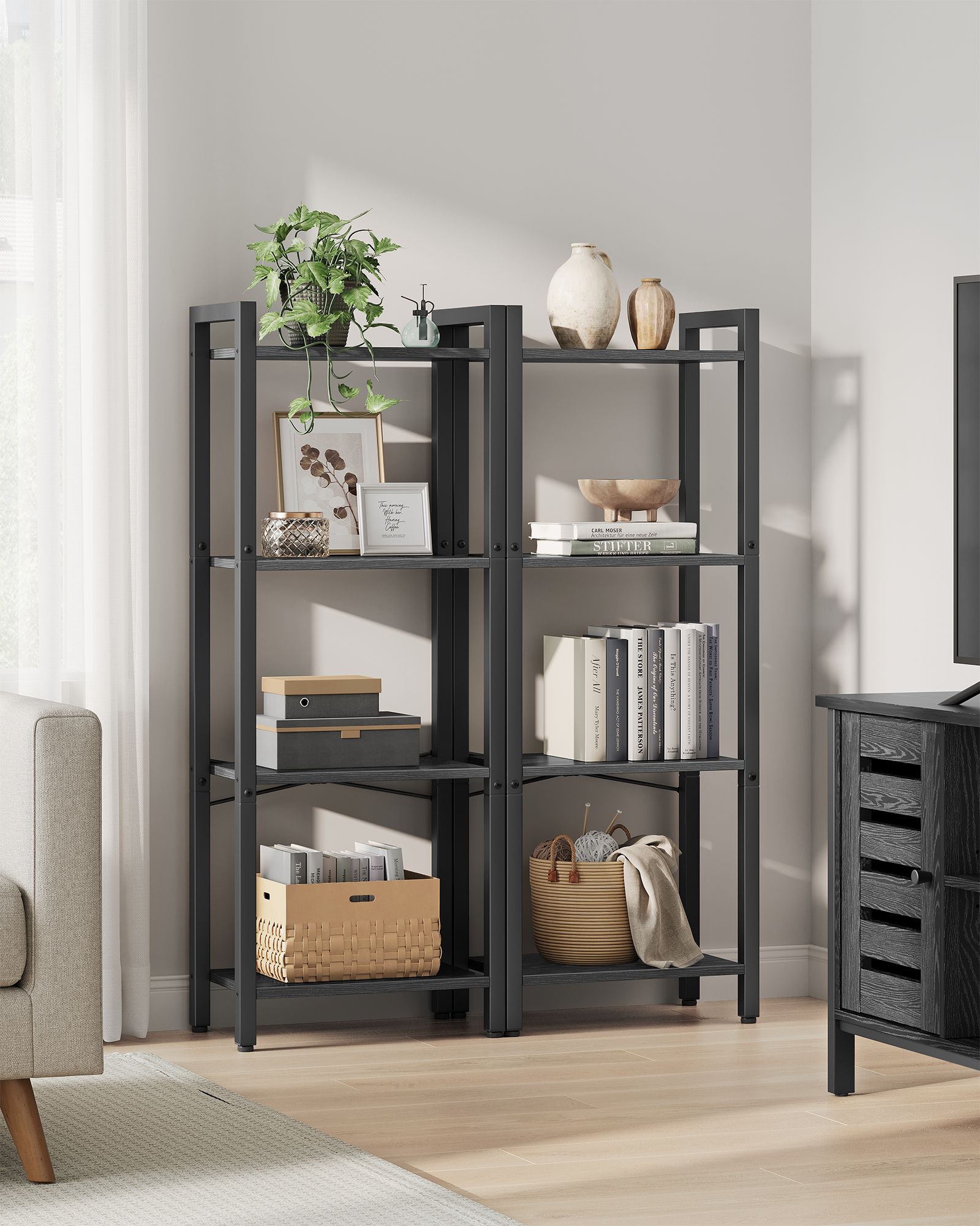 4-Tier Bookshelf - Engineered Wood - Ebony Black