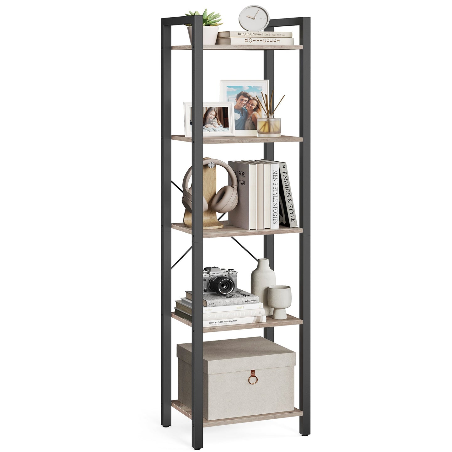 5-Tier Bookshelf - Steel Frame - Rustic Brown and Black