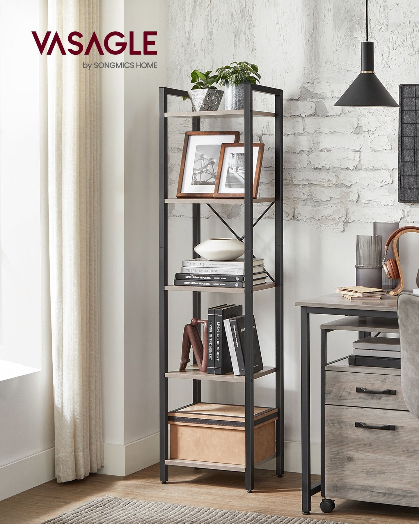 5-Tier Bookshelf - Steel Frame - Rustic Brown and Black