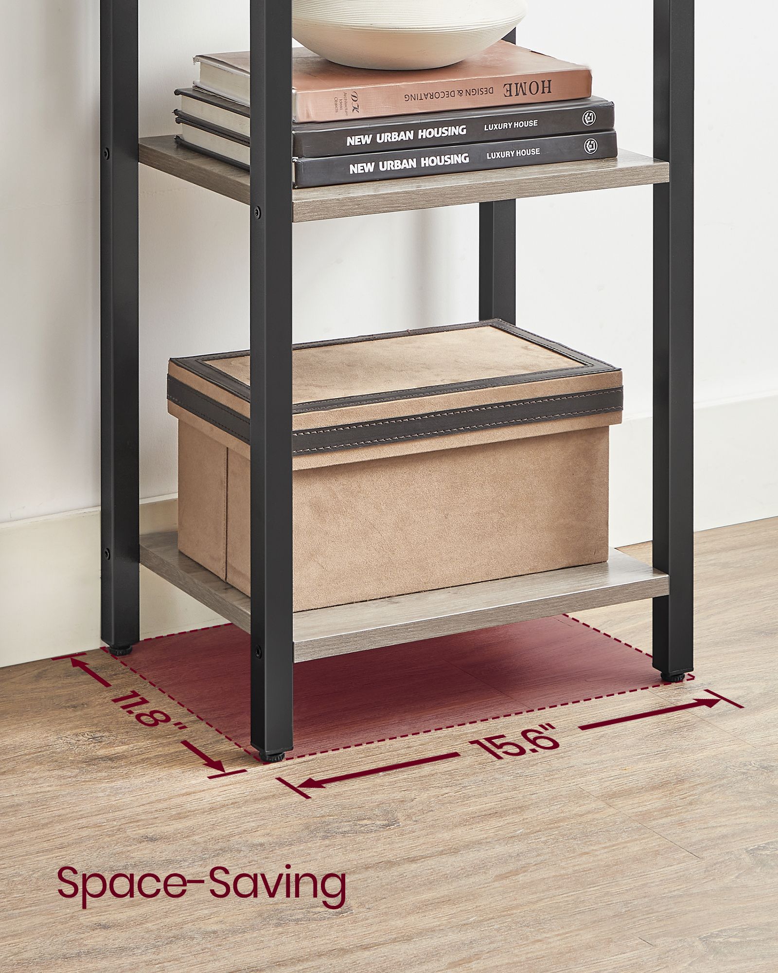 5-Tier Bookshelf - Steel Frame - Rustic Brown and Black