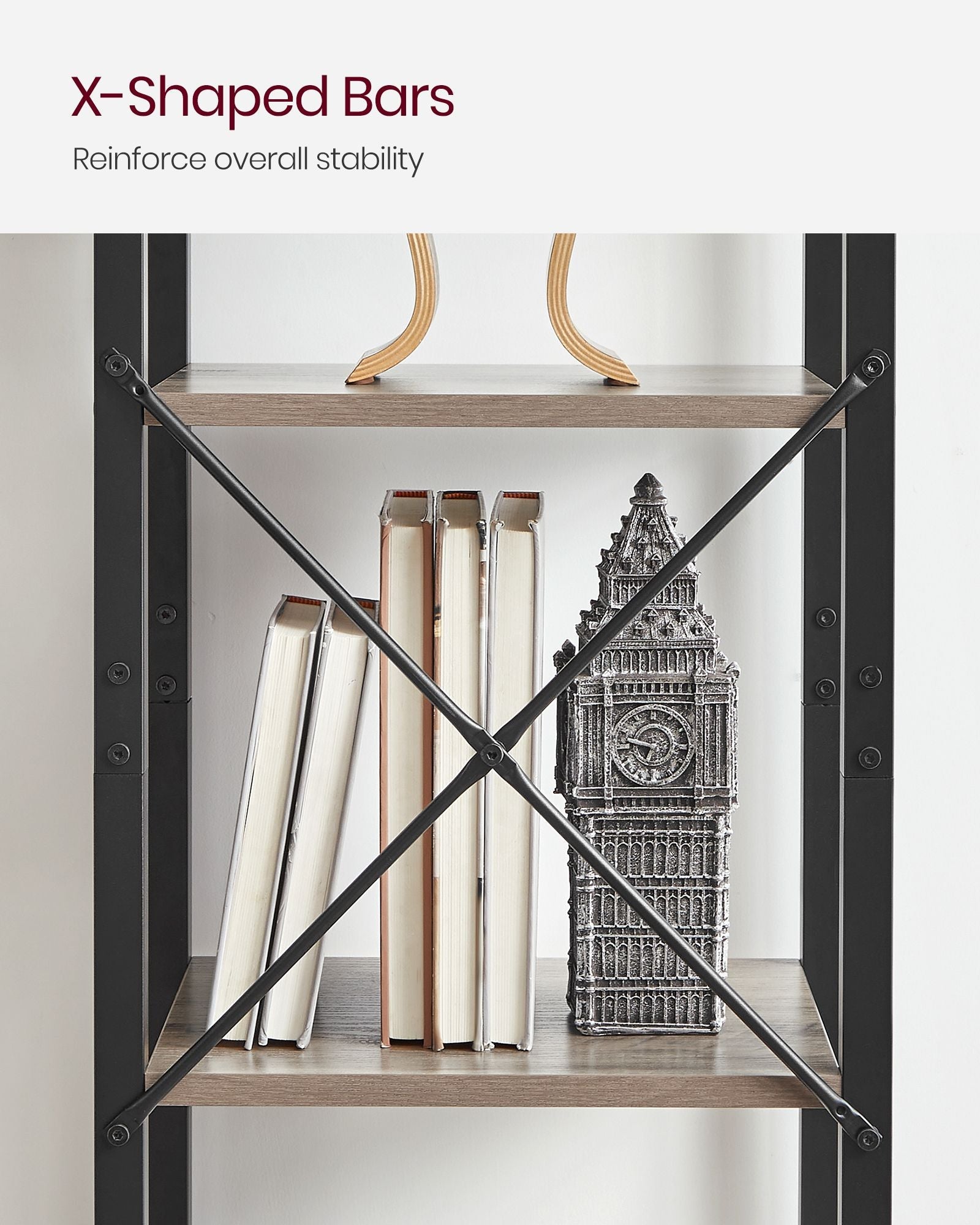 5-Tier Bookshelf - Steel Frame - Rustic Brown and Black