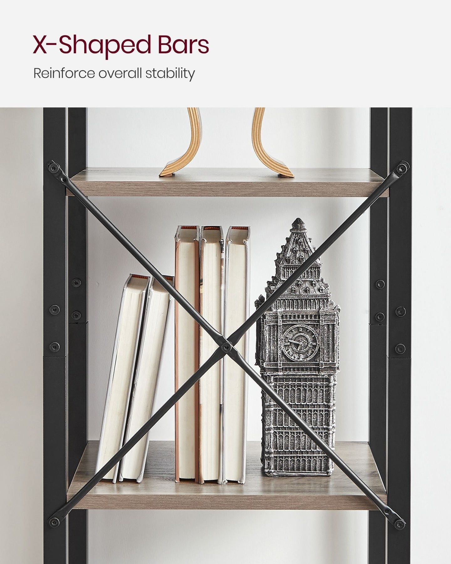 5-Tier Bookshelf - Steel Frame - Rustic Brown and Black