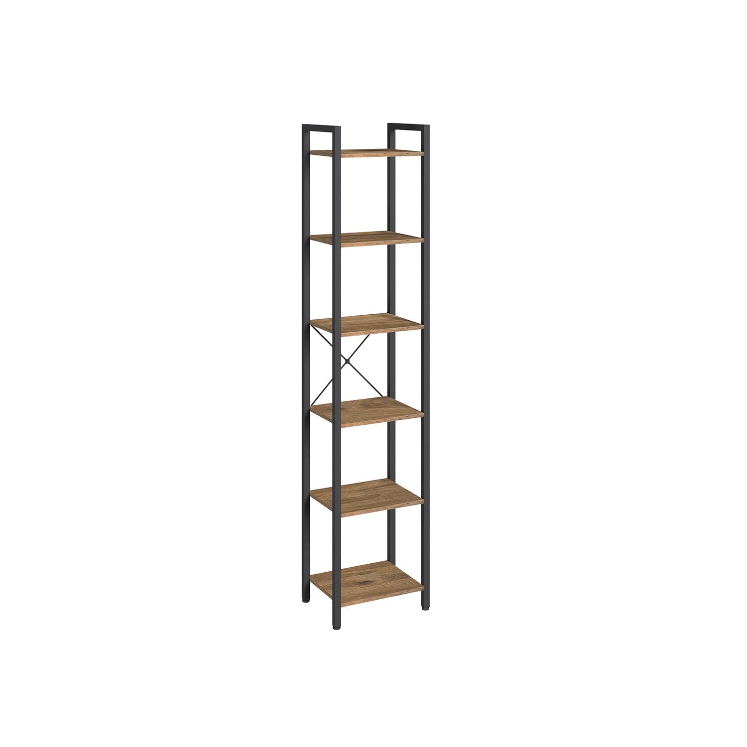 6-Tier Bookshelf - Engineered Wood - Rustic Brown and Black - Open Storage Shelving