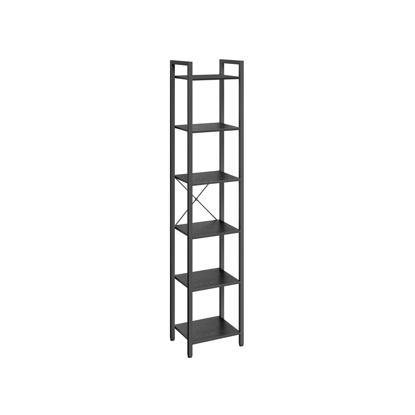 6-Tier Bookshelf - Particle Board - Ebony Black - Open Storage Design