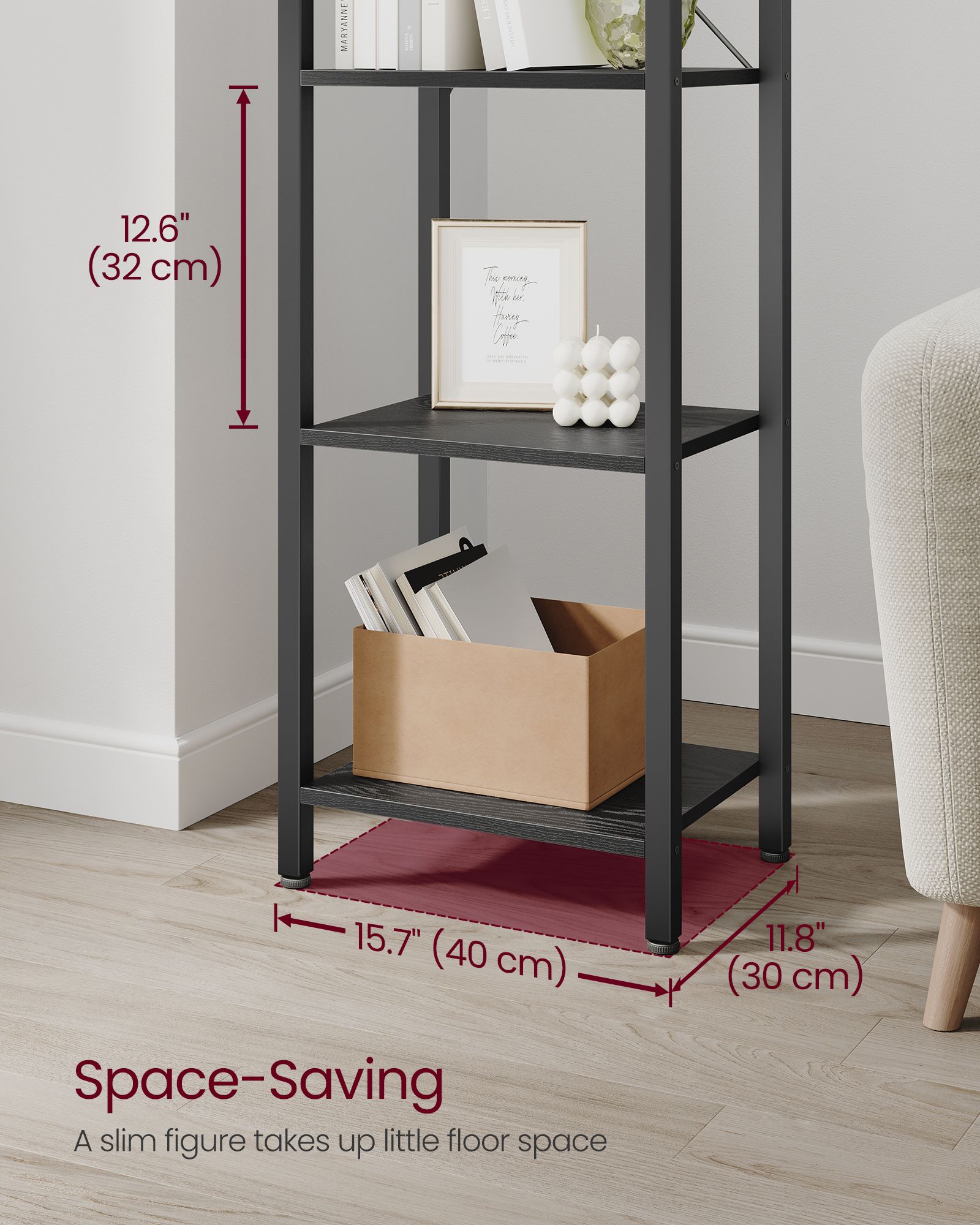 6-Tier Bookshelf - Particle Board - Ebony Black - Open Storage Design