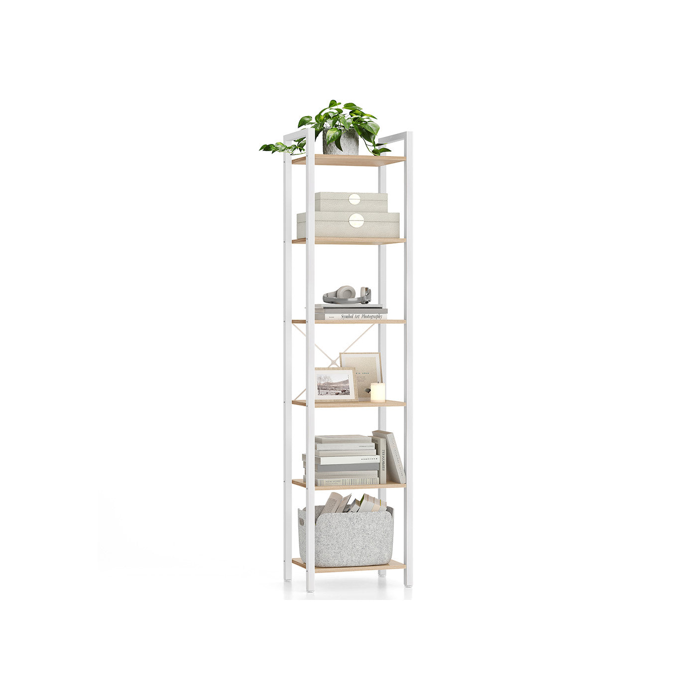 6-Tier Bookshelf - Engineered Wood - Rustic Brown and Black - Open Storage Shelving