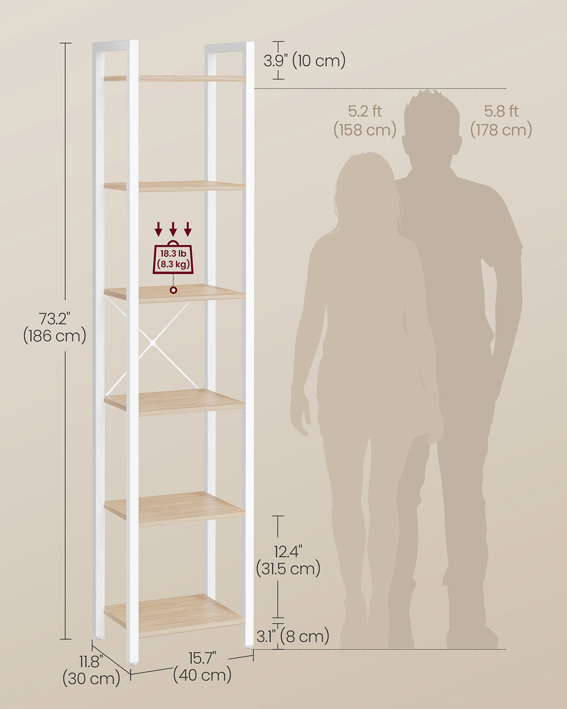 6-Tier Bookshelf - Engineered Wood - Rustic Brown and Black - Open Storage Shelving