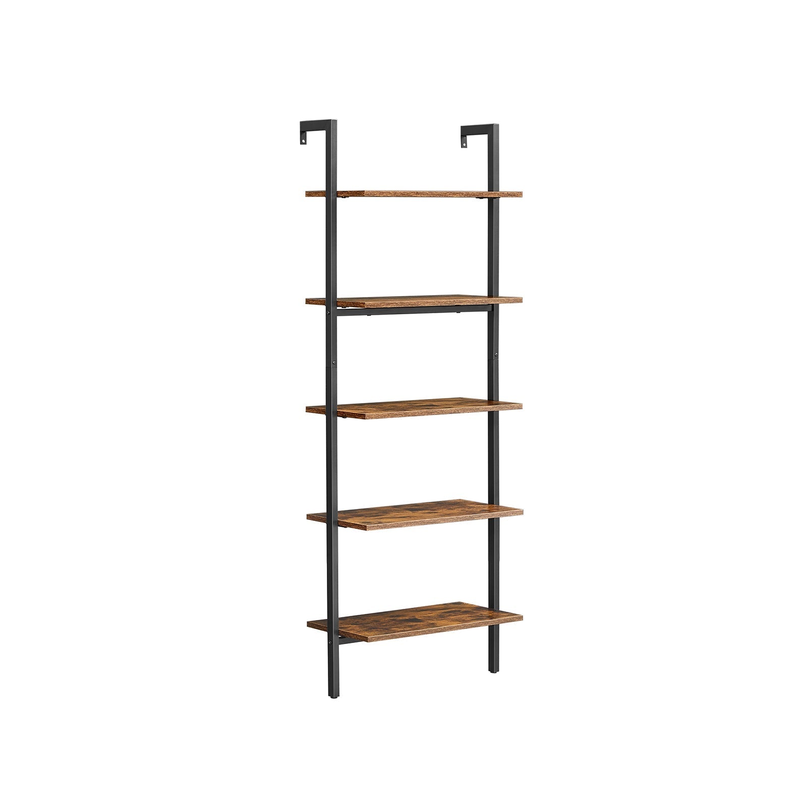 Ladder Shelf - 5-Tier Industrial Design - Wood - Rustic Brown and Black