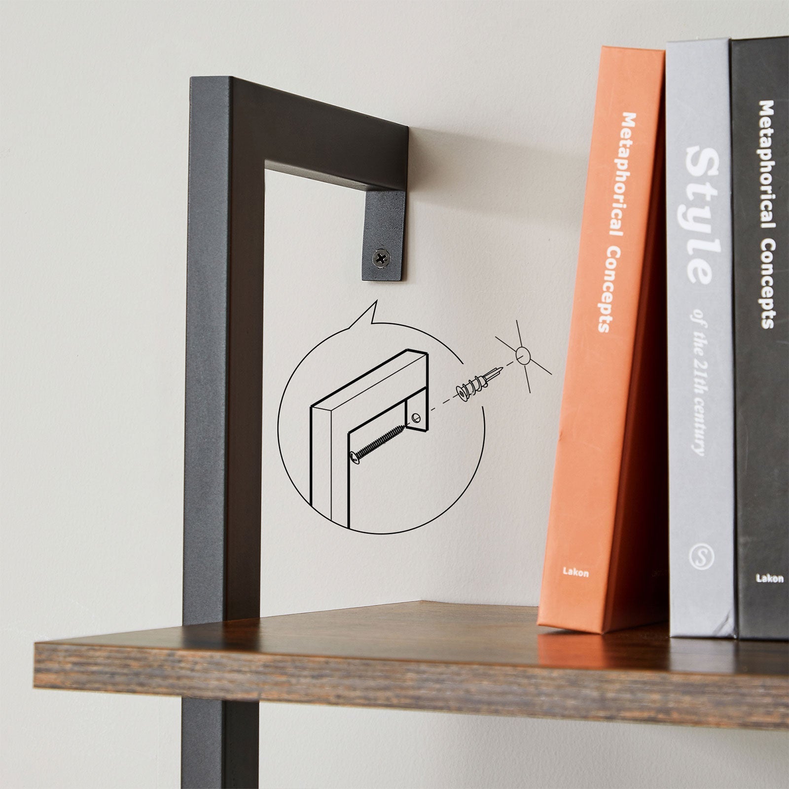 Ladder Shelf - 5-Tier Industrial Design - Wood - Rustic Brown and Black