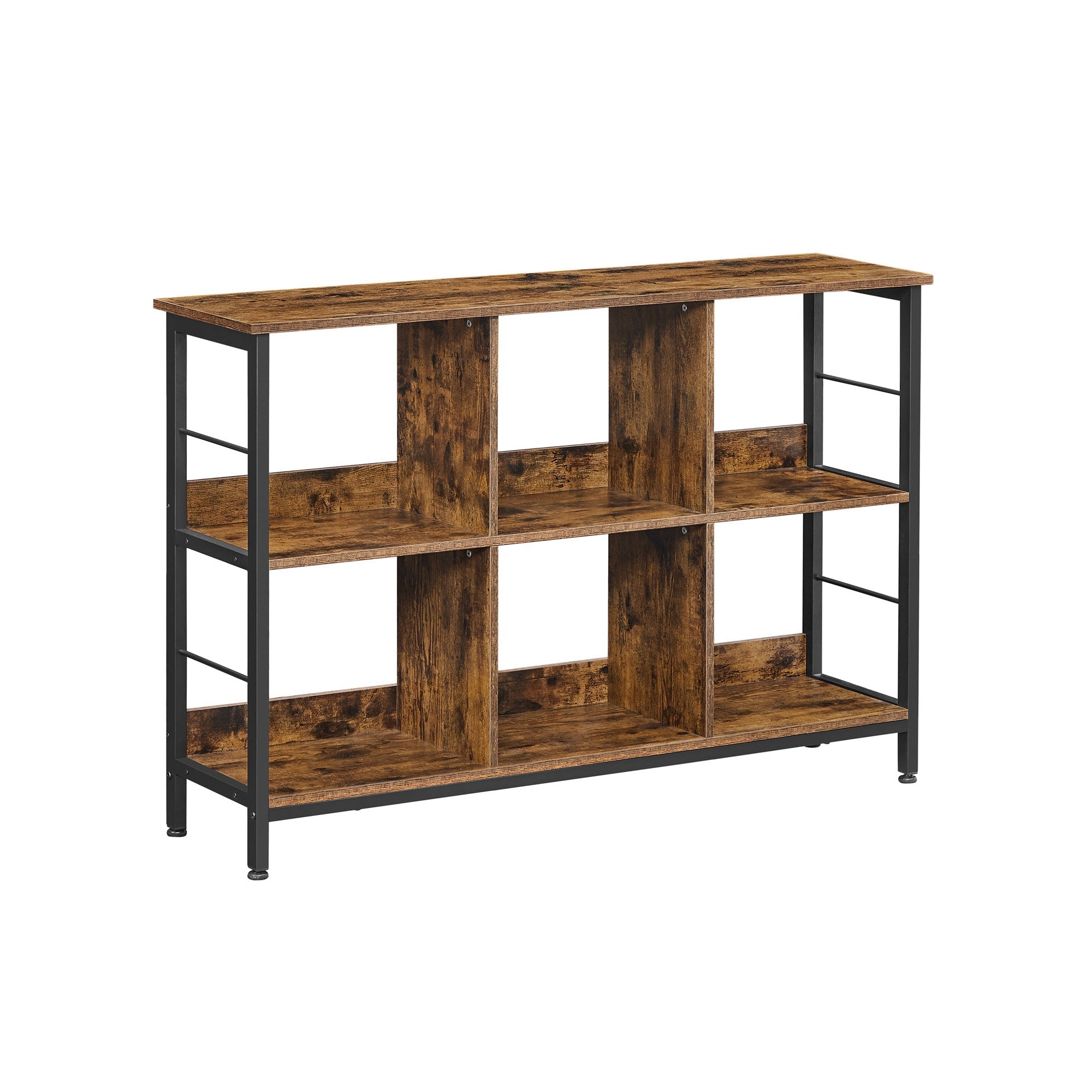 Bookshelf - Wood - Rustic Brown and Black - 6 Compartments