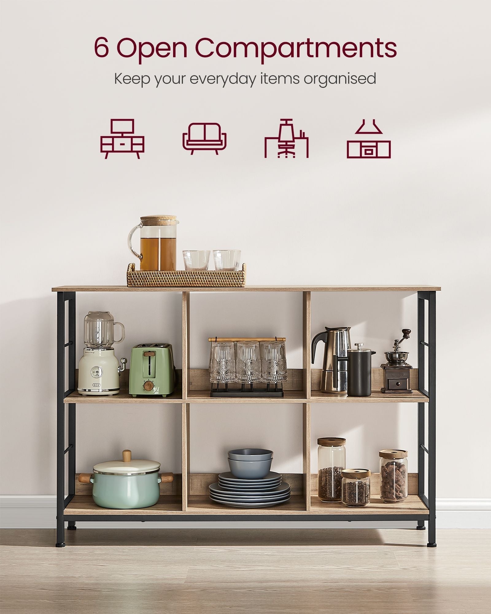 4-Tier Bookcase - Wood - Camel Brown - Industrial Rustic Design