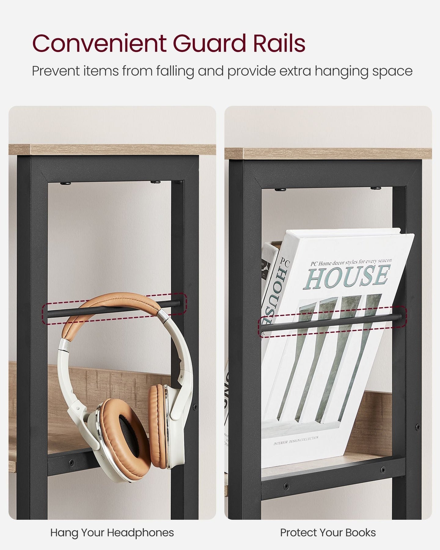 4-Tier Bookcase - Wood - Camel Brown - Industrial Rustic Design
