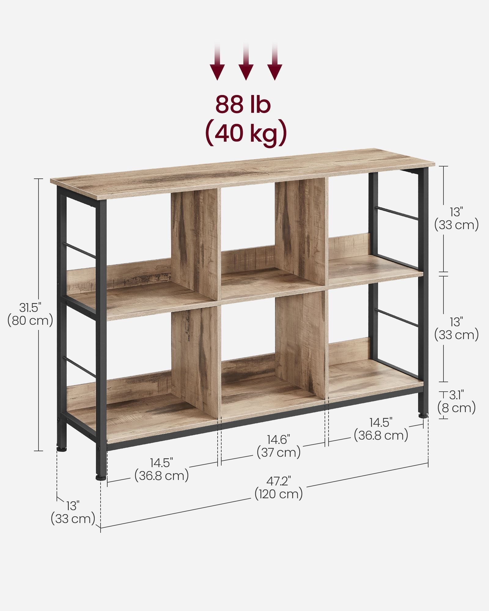 4-Tier Bookcase - Wood - Camel Brown - Industrial Rustic Design