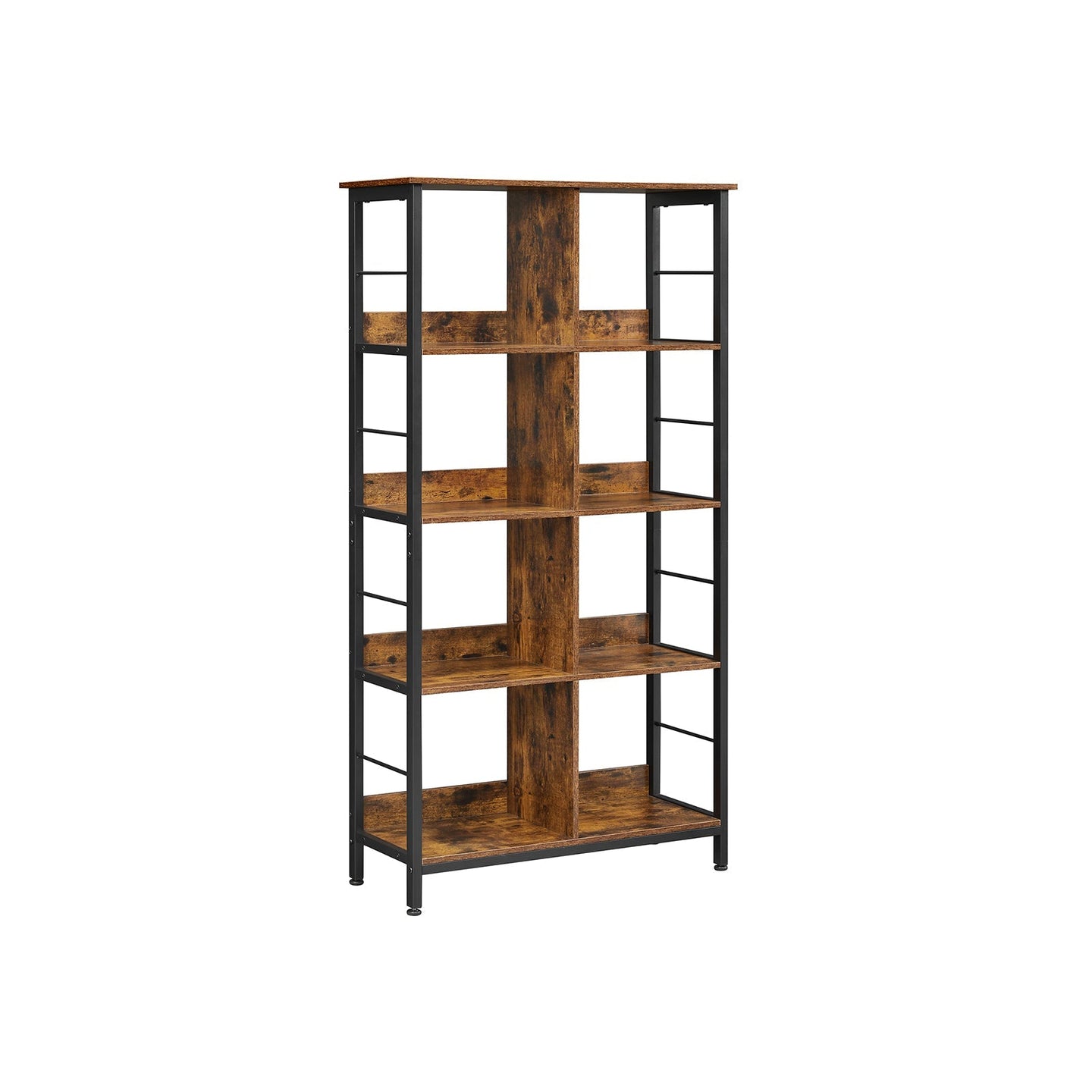 4-Tier Bookshelf - Wood - Rustic Brown and Black - Safety First with Anti-Tip Features