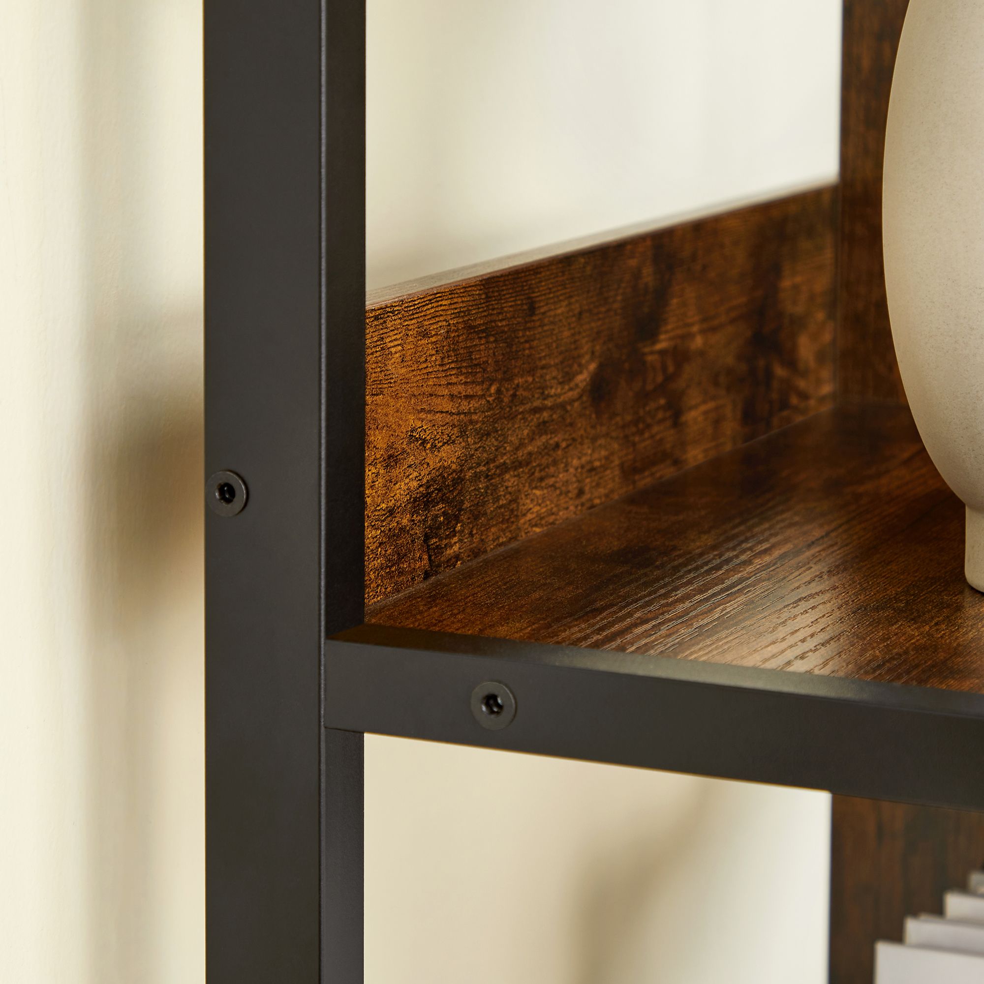 4-Tier Bookshelf - Wood - Rustic Brown and Black - Safety First with Anti-Tip Features