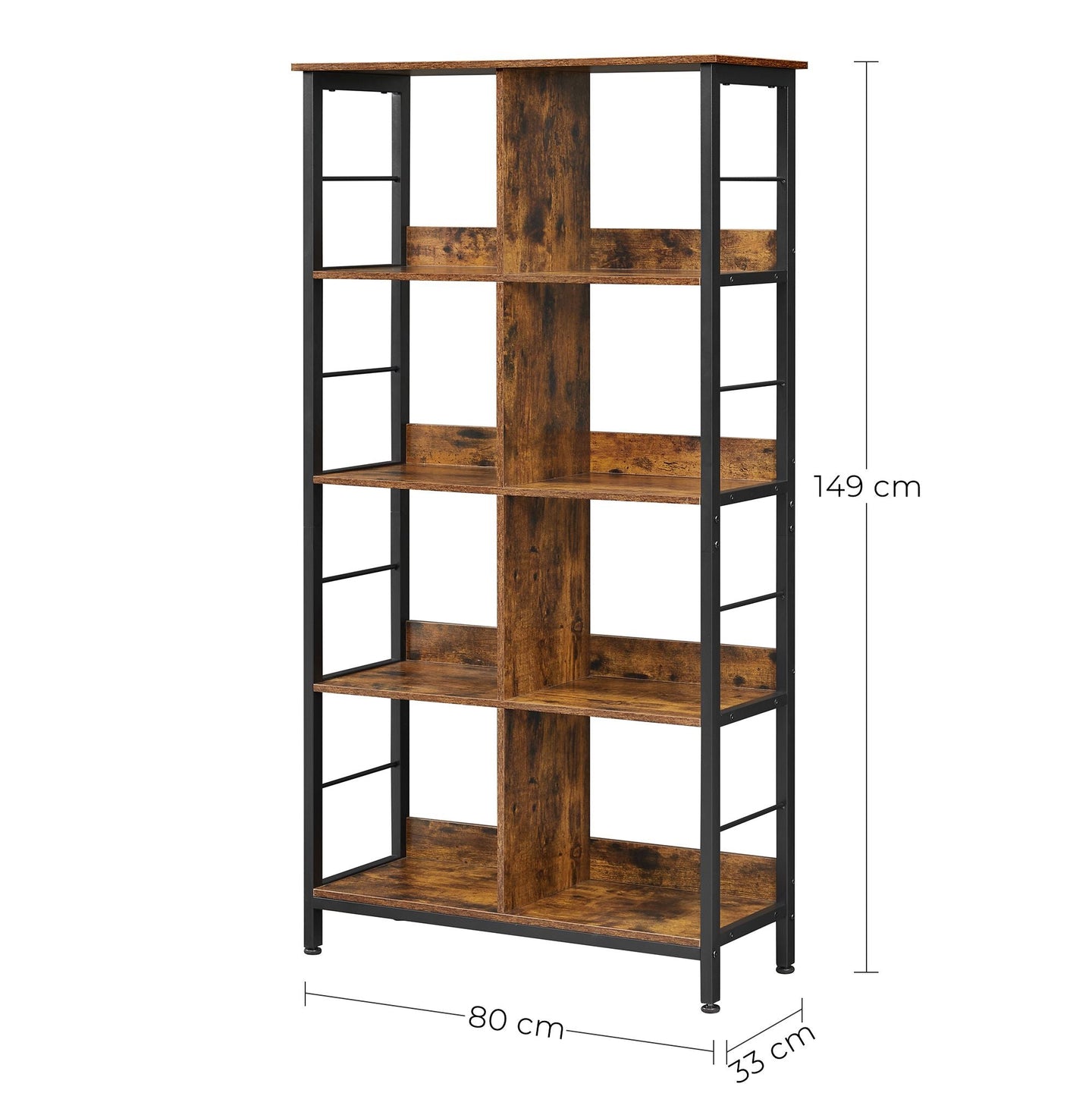 4-Tier Bookshelf - Wood - Rustic Brown and Black - Safety First with Anti-Tip Features