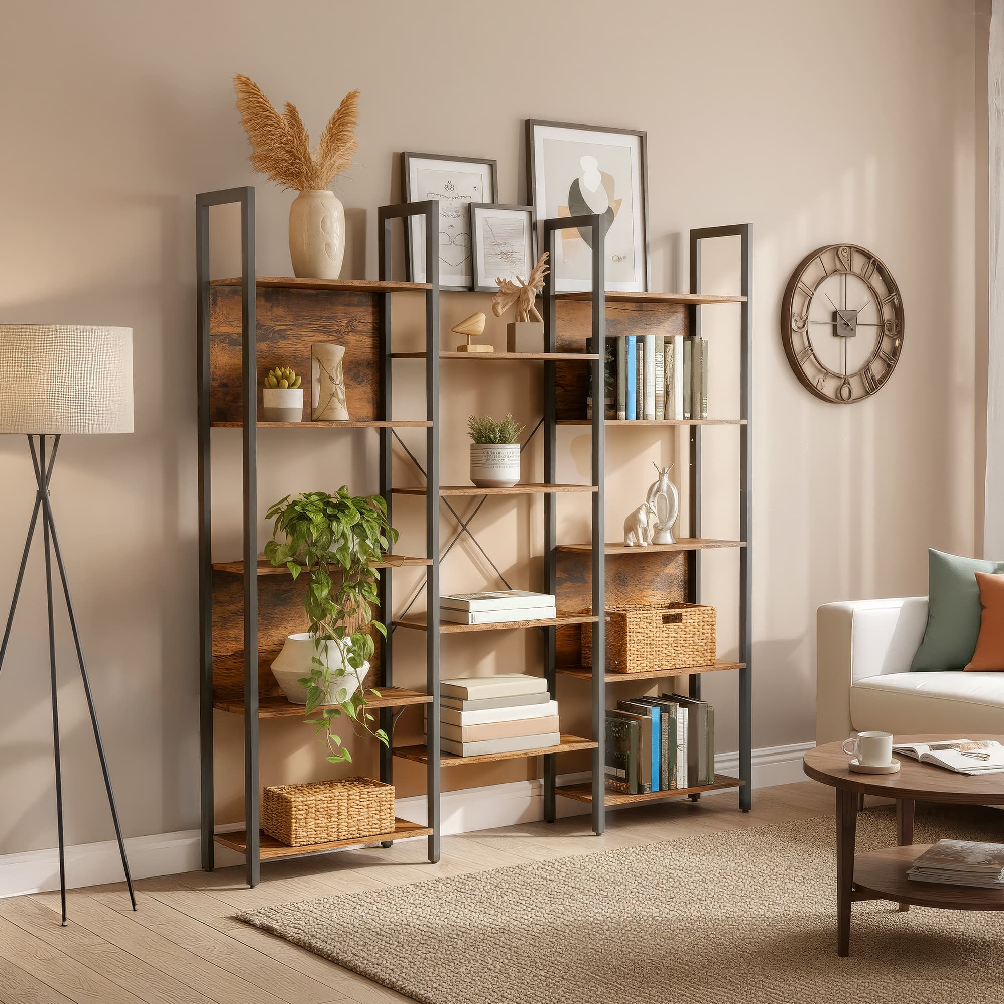 5-Tier Bookcase - Metal Frame - Rustic Brown and Black