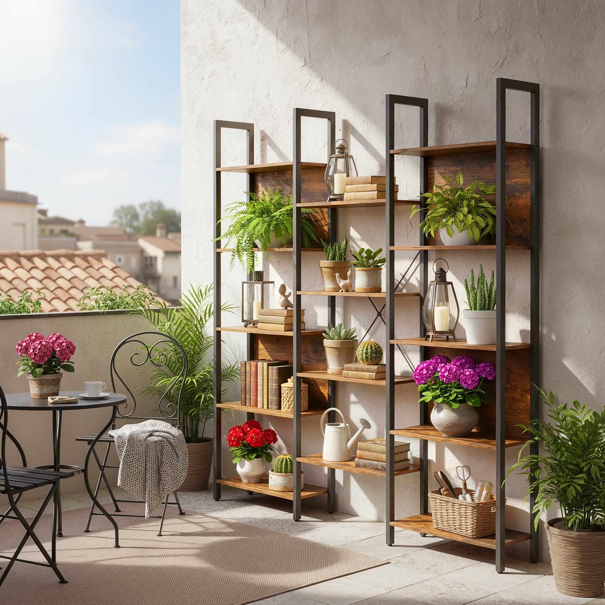 5-Tier Bookcase - Metal Frame - Rustic Brown and Black