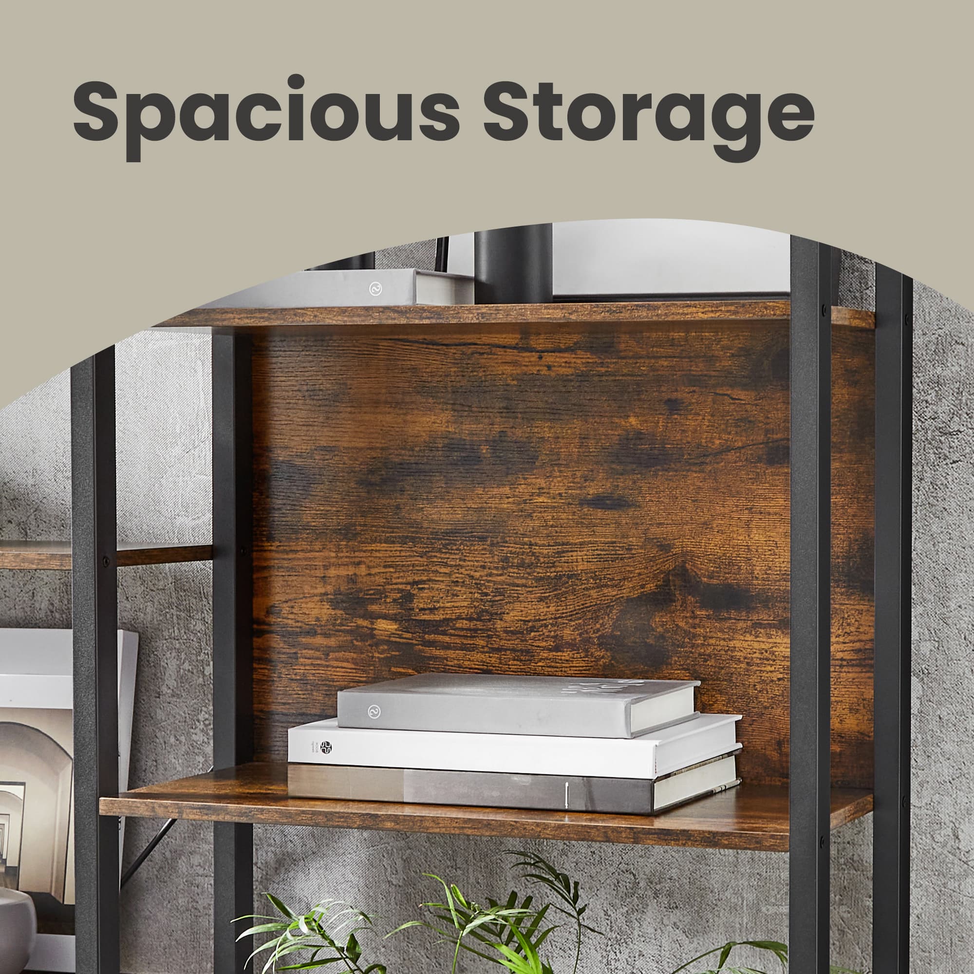 5-Tier Bookcase - Metal Frame - Rustic Brown and Black