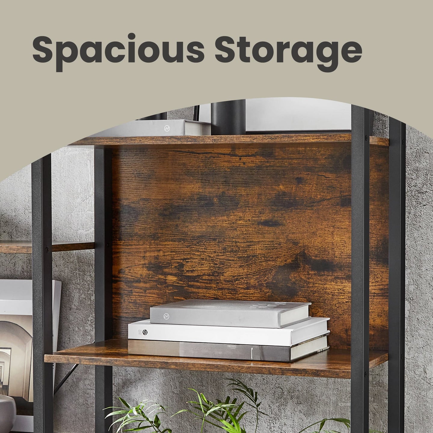 5-Tier Bookcase - Metal Frame - Rustic Brown and Black