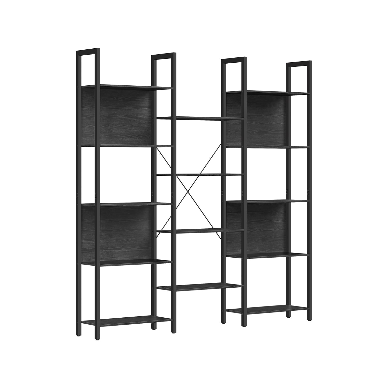Large Bookshelf - Metal - Rustic Brown and Black - 14 Storage Shelves