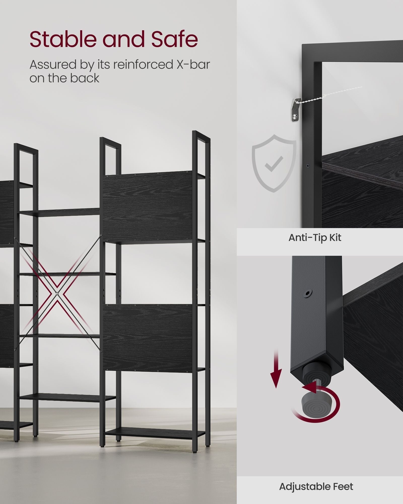 Bookcase - Metal - Ebony Black - 14 Storage Shelves