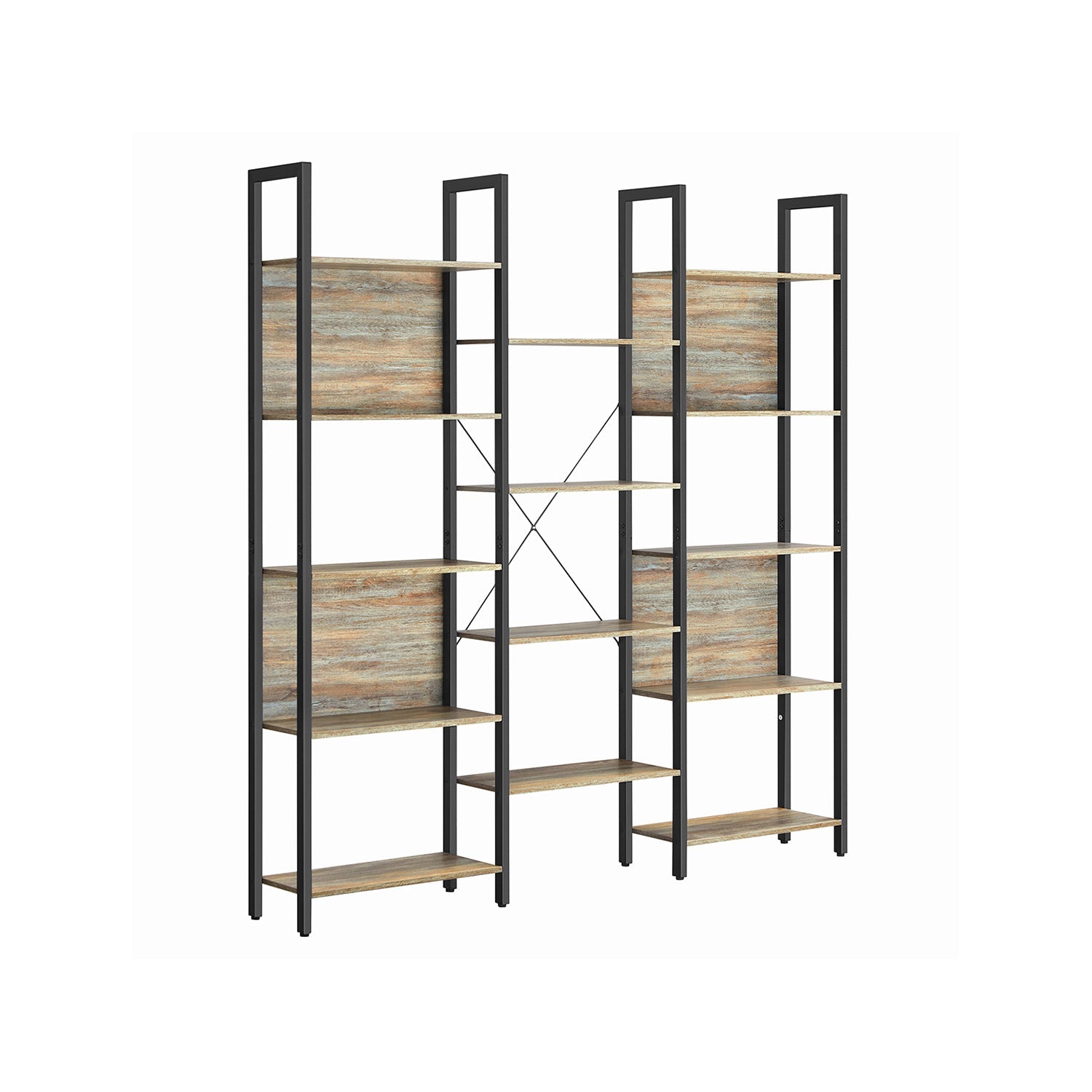 Bookshelf - Metal - Rustic Brown and Black - 14 Storage Shelves