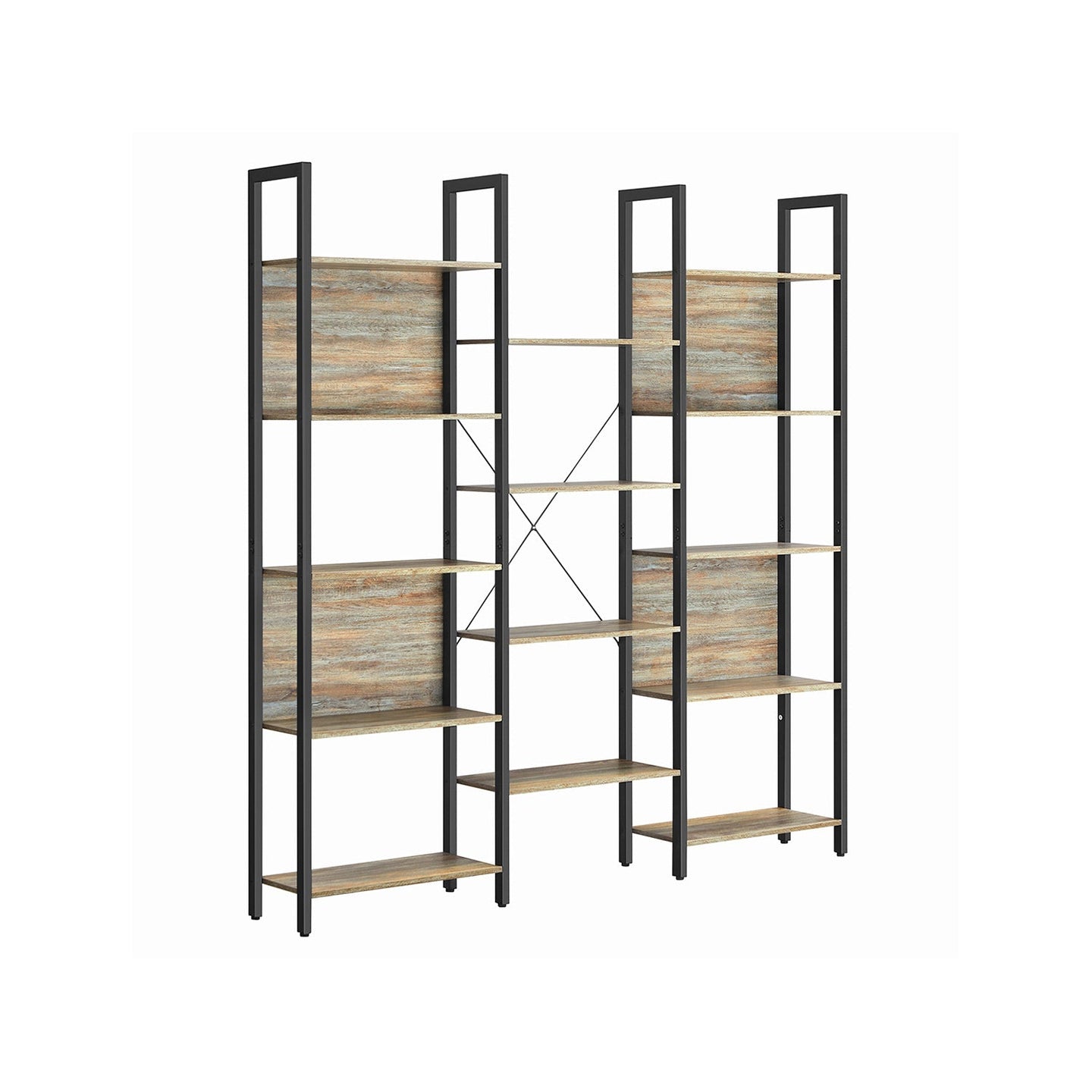 Bookshelf - Metal - Rustic Brown and Black - 14 Storage Shelves